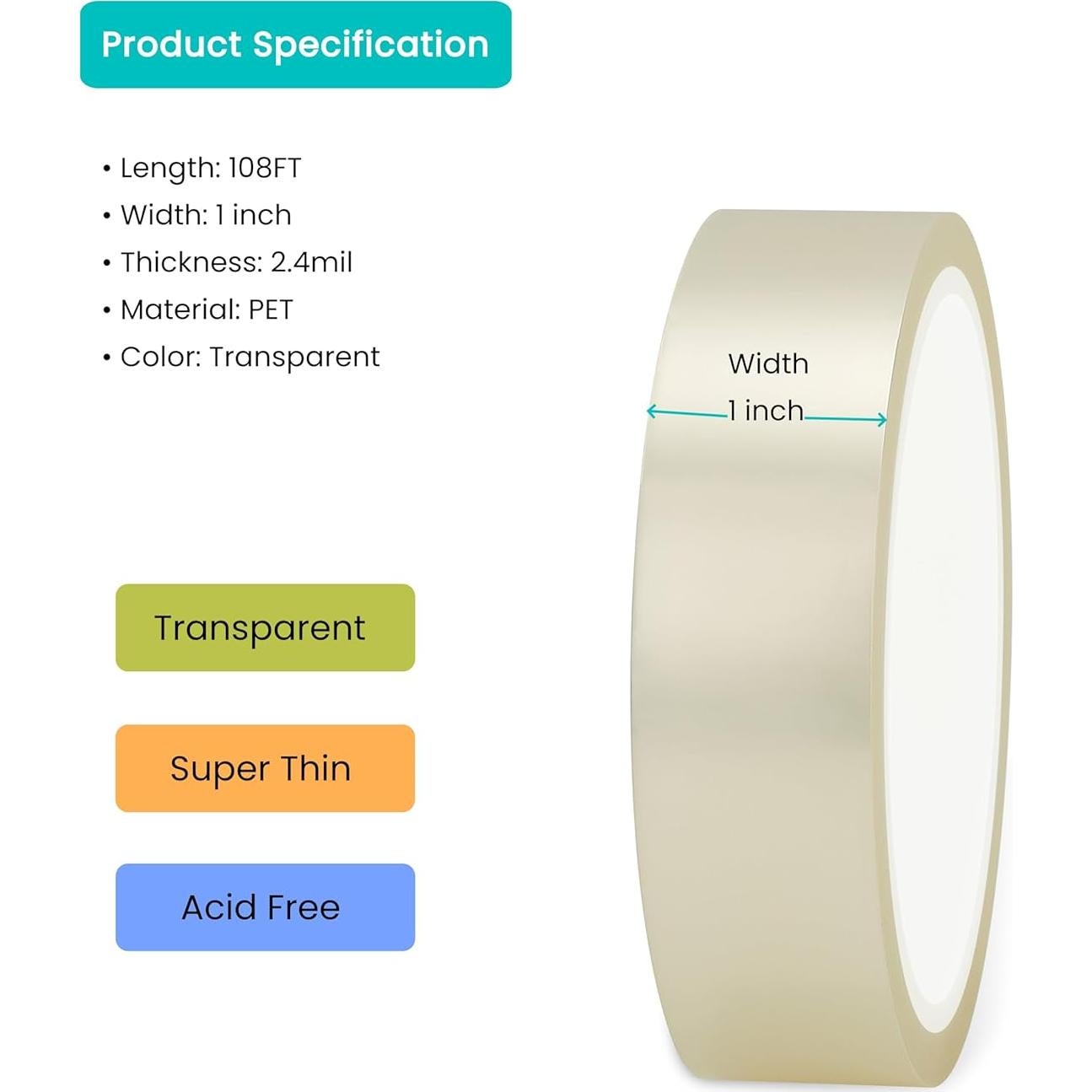 Cinta de Reparación de Libros Transparente HONGSHUN 2.54cm x 30.18m
