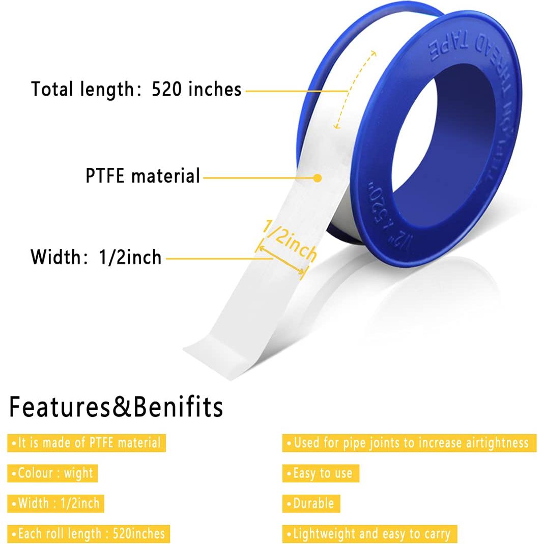 Cinta de Teflón PTFE VOTMELL 4 Rollos 1.27 cm x 1320 cm