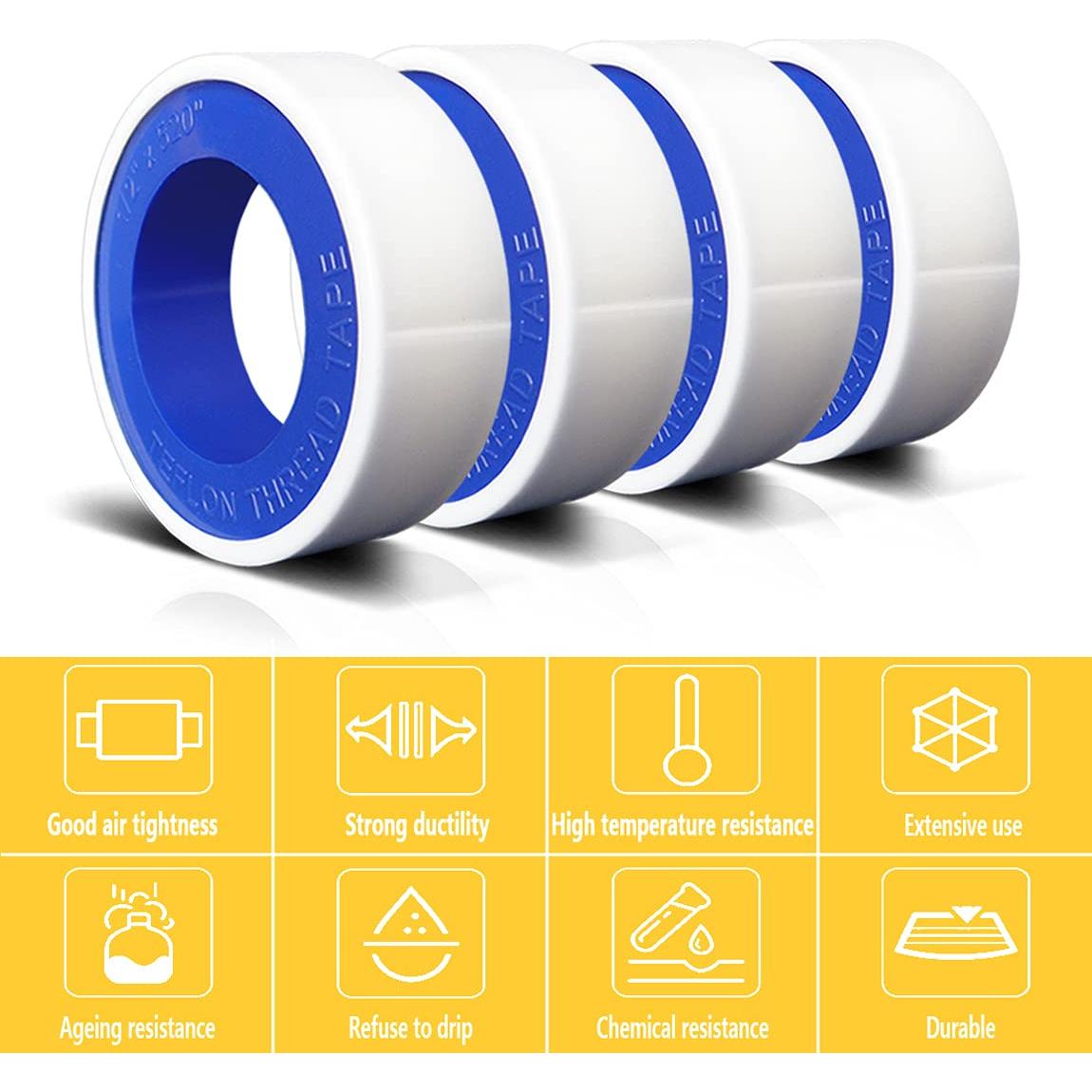 Cinta de Teflón PTFE VOTMELL 4 Rollos 1.27 cm x 1320 cm