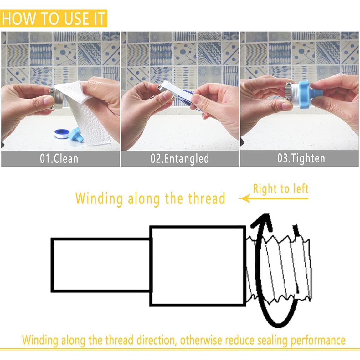 Cinta de Teflón PTFE VOTMELL 4 Rollos 1.27 cm x 1320 cm
