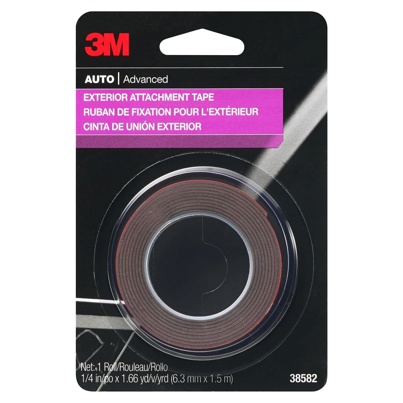3M Auto Exterior Attachment Tape, 1/4 in x 5 ft, Heavy Duty Double-Sided Automotive Tape for Car Trim, Moldings, Emblems, and Badges (38582)