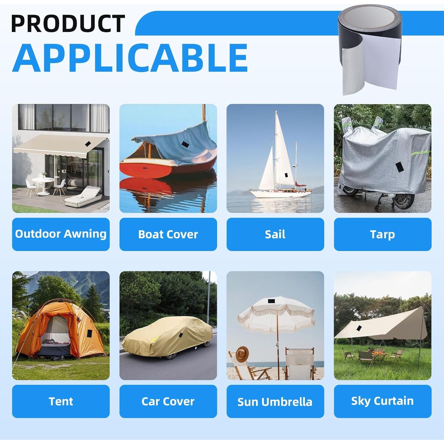 Cinta de Reparación HIFILTURE 8cm x 7.62m Negra para Lona