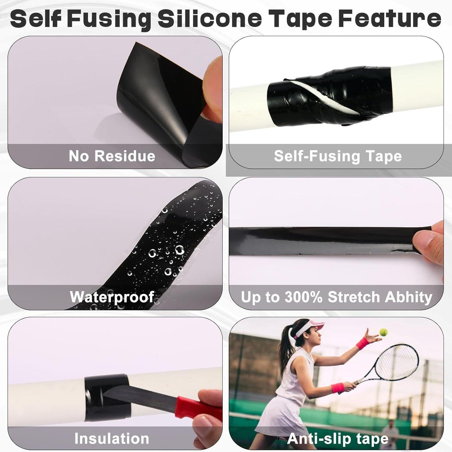 Cinta de Silicona Autoadhesiva FDALAS 2.5cm x 10m Negra