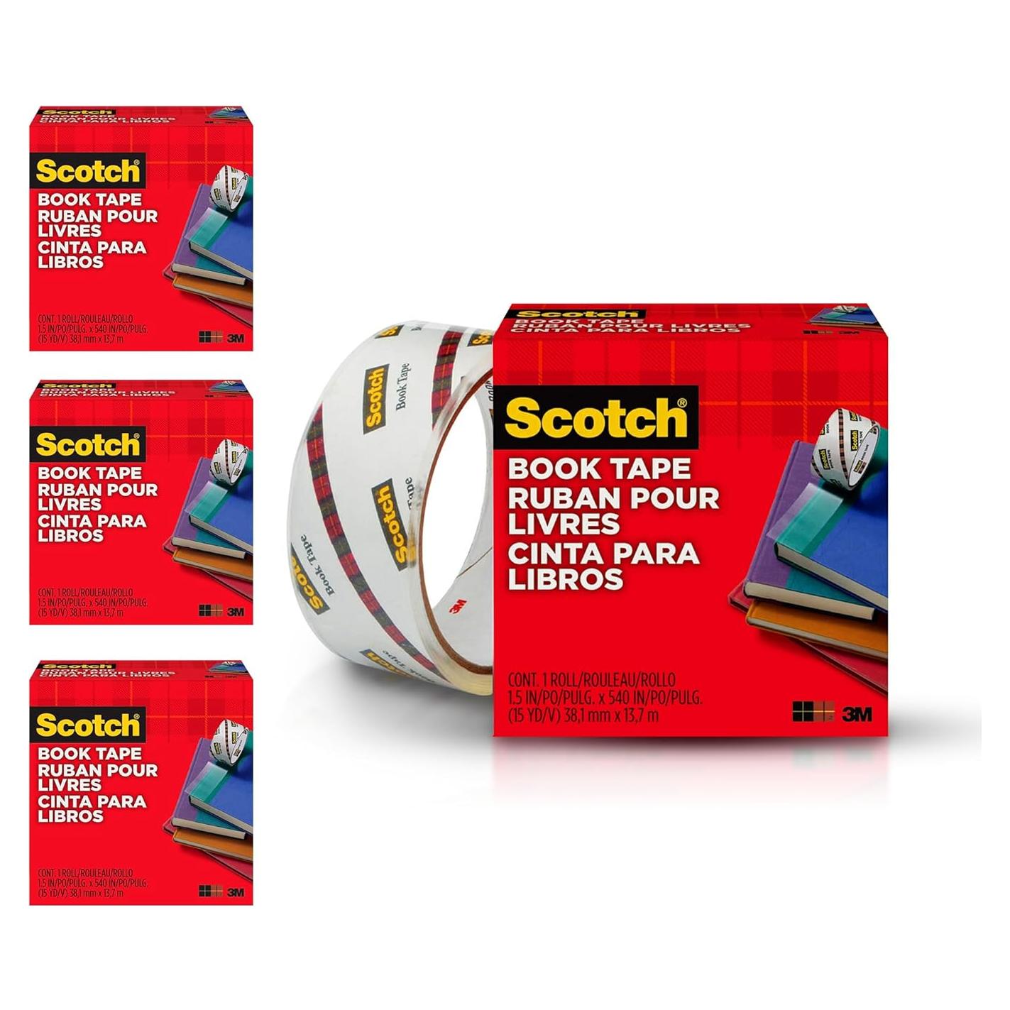 Cinta para Libros Scotch 845, 3.81 cm x 13.72 m, Transparente, 4 Rollos