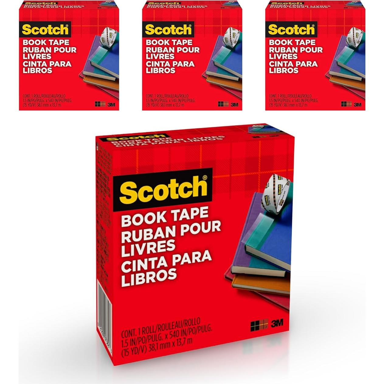 Cinta para Libros Scotch 845, 3.81 cm x 13.72 m, Transparente, 4 Rollos