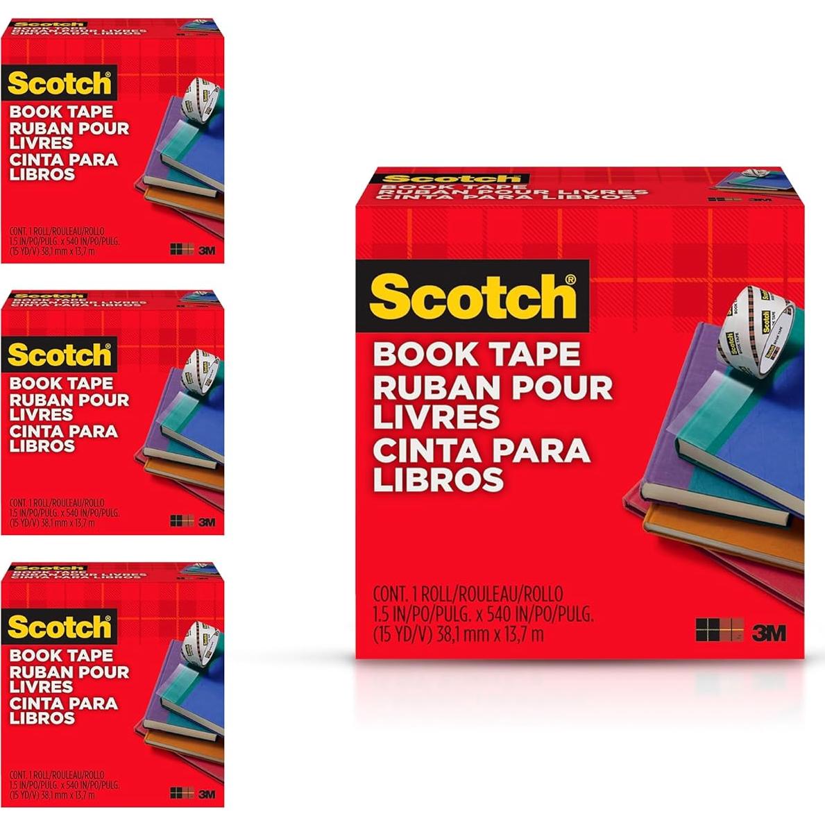 Cinta para Libros Scotch 845, 3.81 cm x 13.72 m, Transparente, 4 Rollos