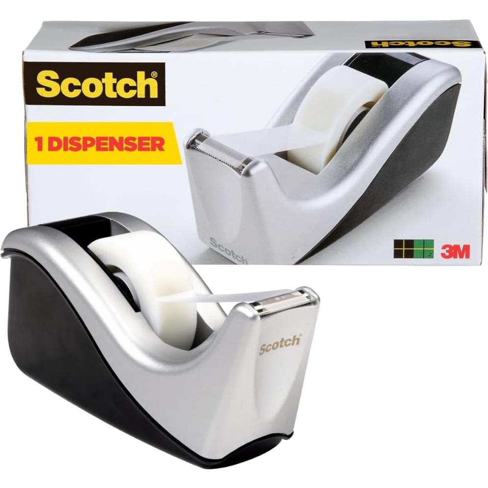 Dispensador de Cinta Scotch Bicolor Plateado/Negro 1"