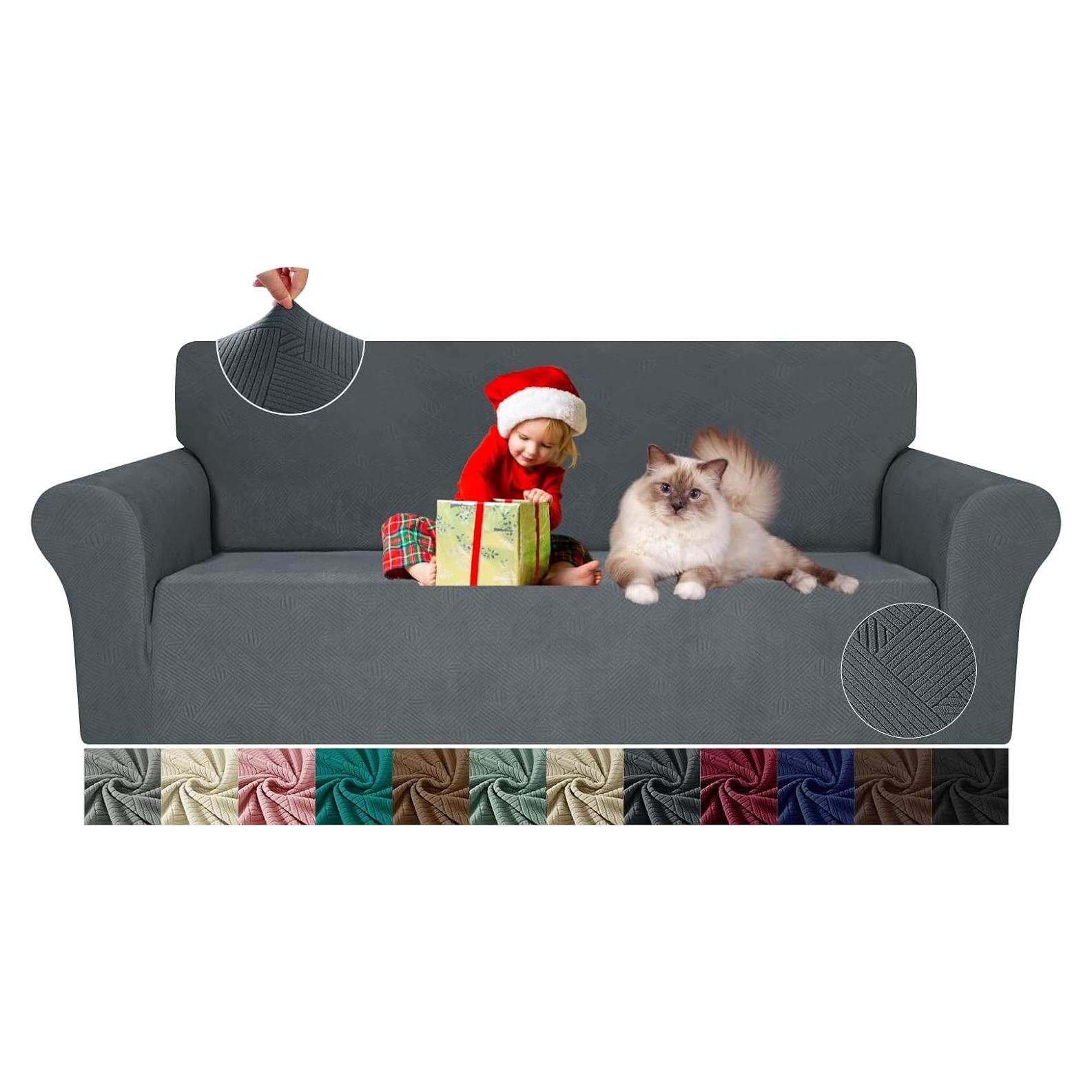 Funda de Sofá JIVINER Estirable Jacquard Gris Oscuro 3 Cojines