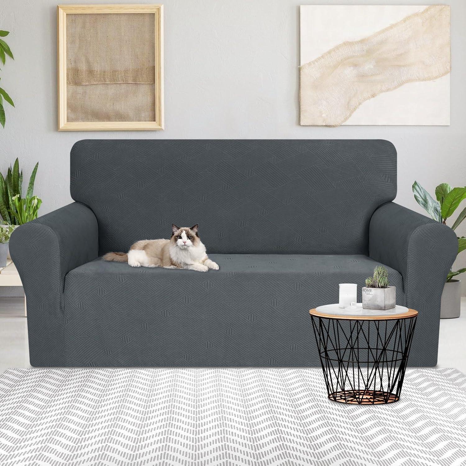 Funda de Sofá JIVINER Estirable Jacquard Gris Oscuro 3 Cojines