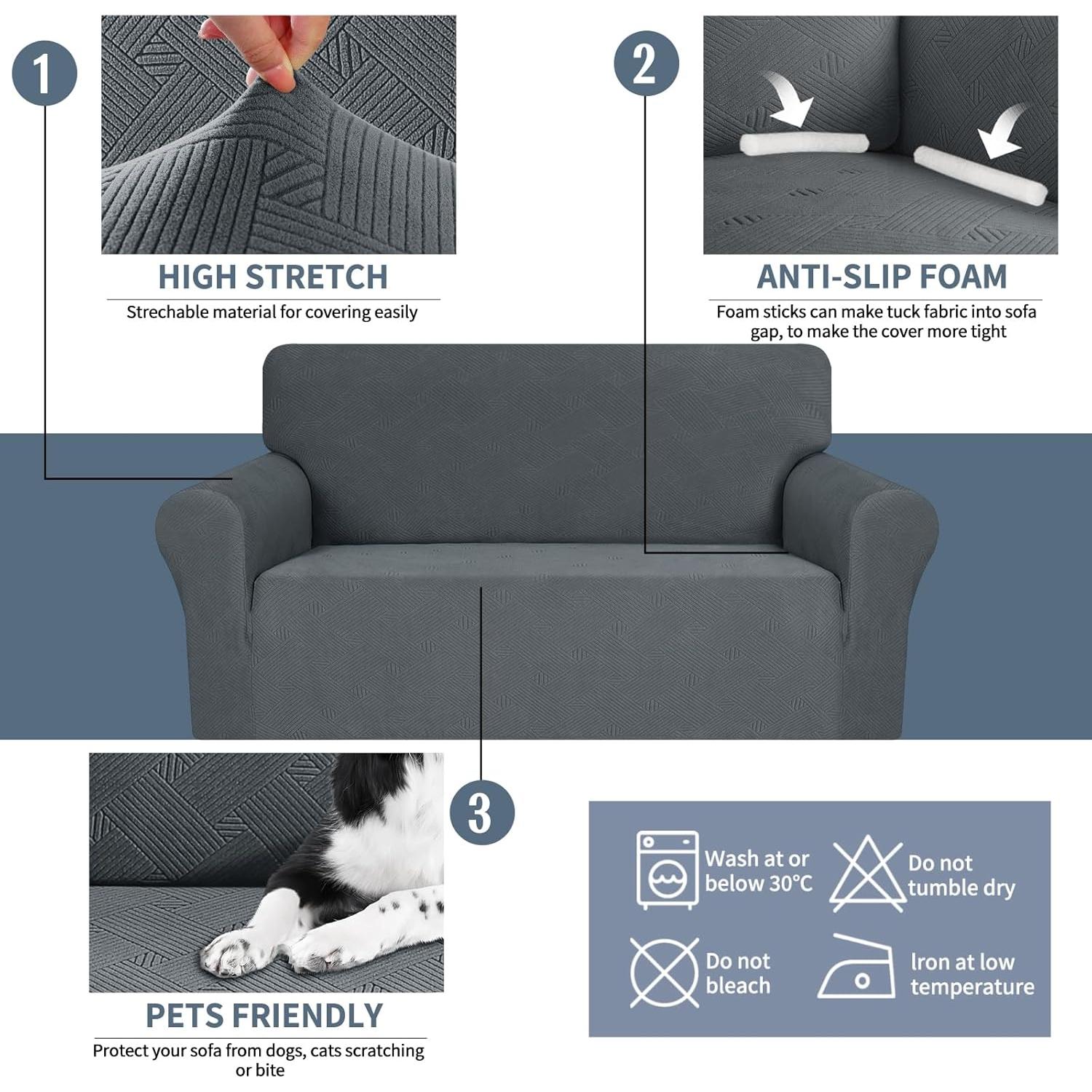 Funda de Sofá JIVINER Estirable Jacquard Gris Oscuro 3 Cojines