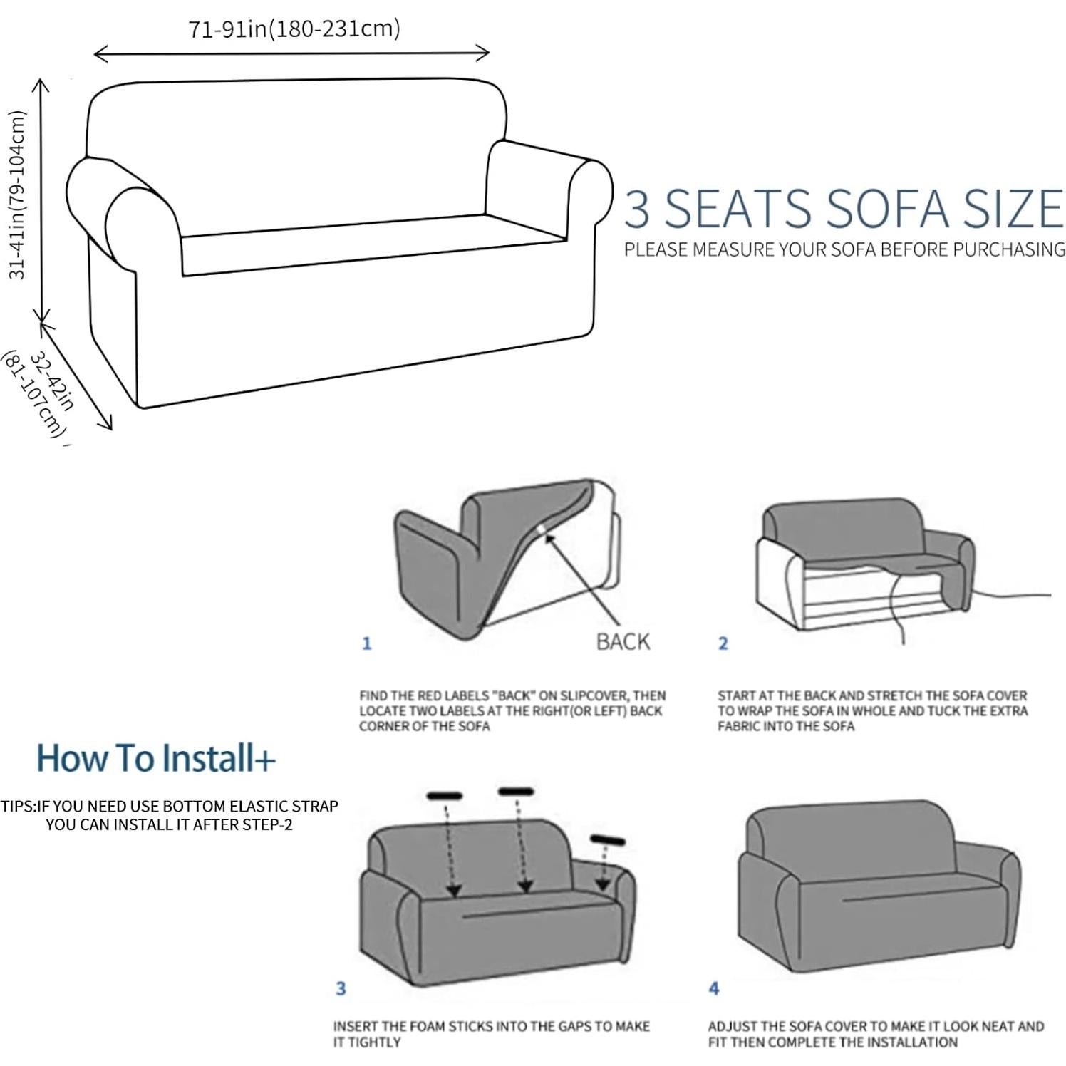 Funda de Sofá JIVINER Estirable Jacquard Gris Oscuro 3 Cojines