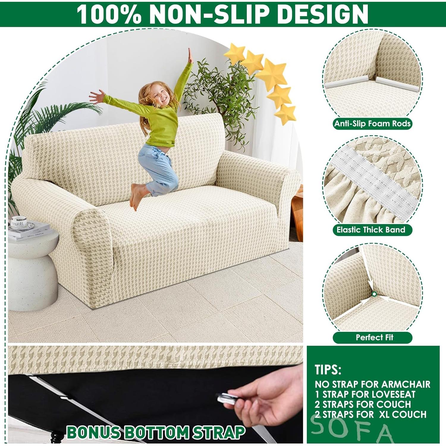 Funda de Sofá Stretch MAXIJIN Grande Beige 71-91" Antideslizante