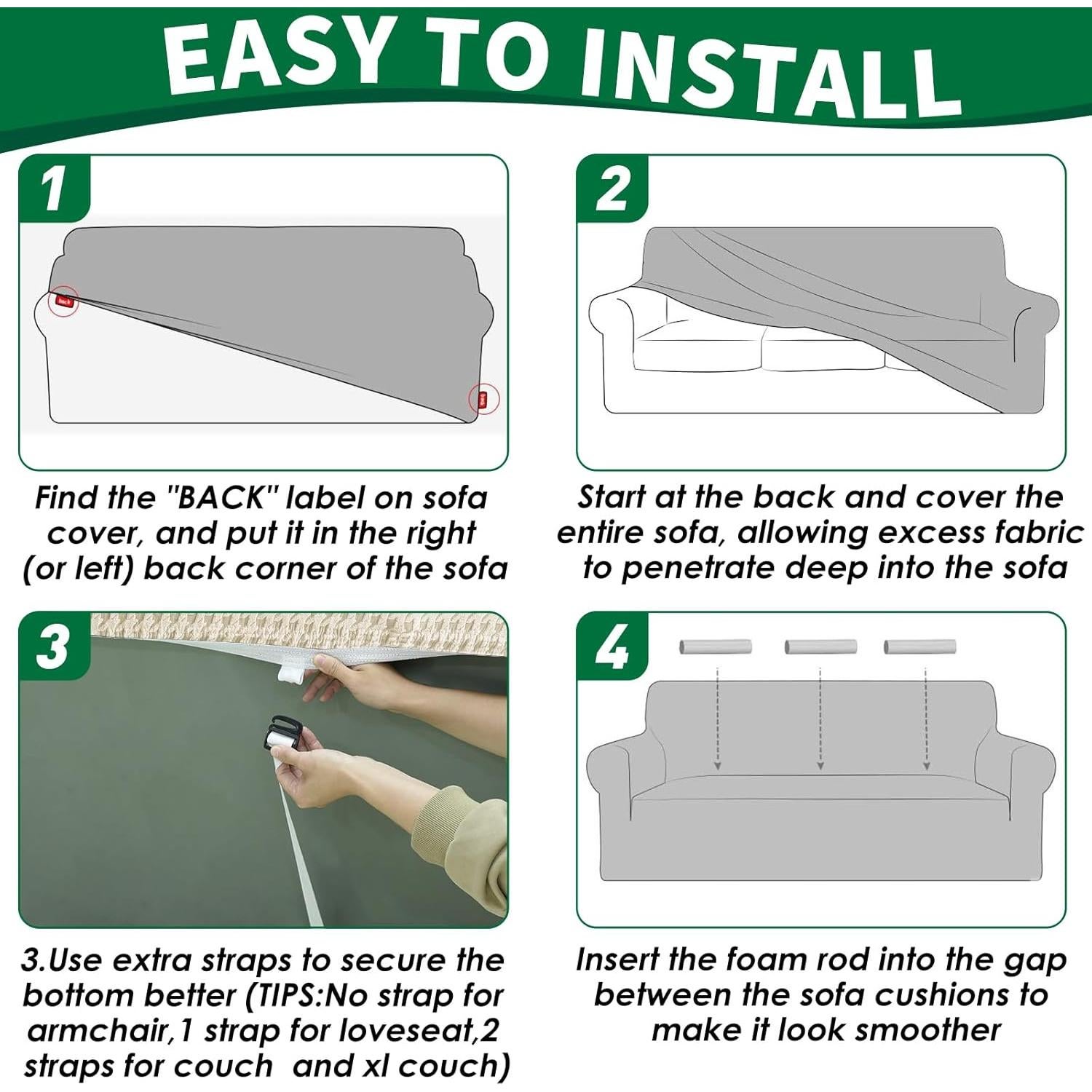 Funda de Sofá Stretch MAXIJIN Grande Beige 71-91" Antideslizante