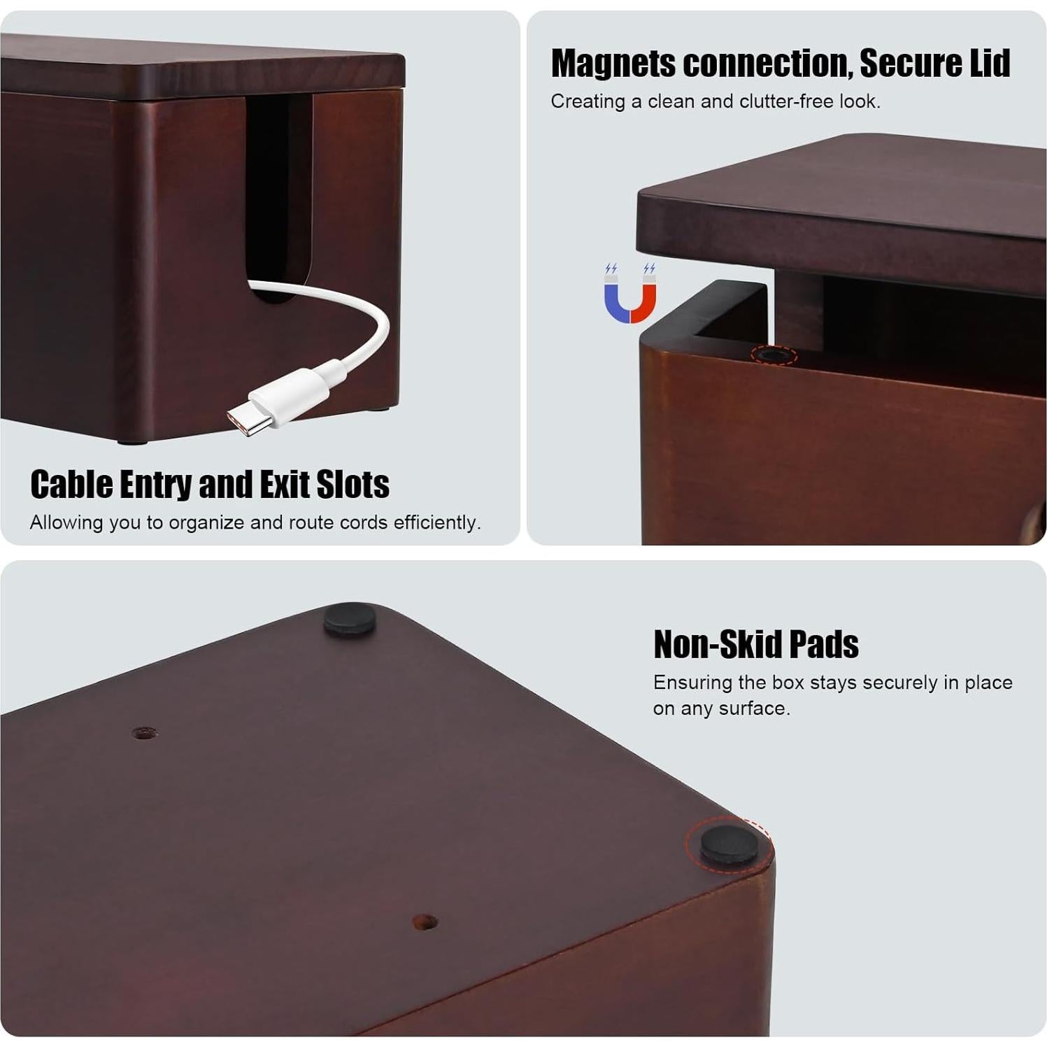 Caja Organizador de Cables Grande Lirches - Madera con Tapa Magnética
