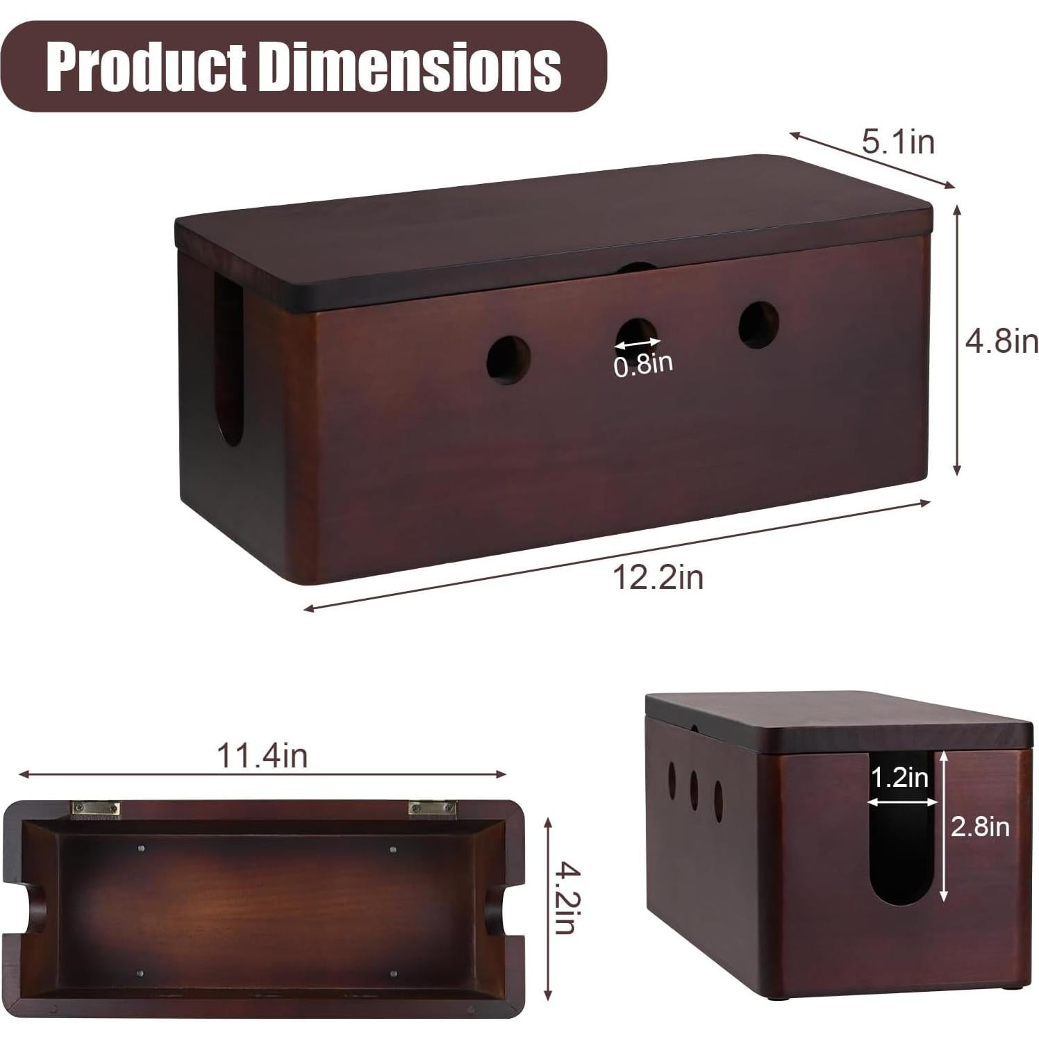 Caja Organizador de Cables Grande Lirches - Madera con Tapa Magnética