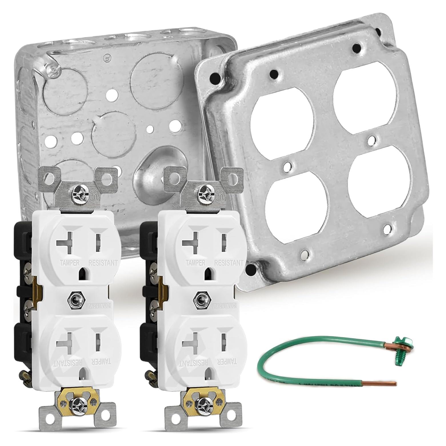 Caja Eléctrica de Metal 4x4" Airmont con Tapa y Receptáculos