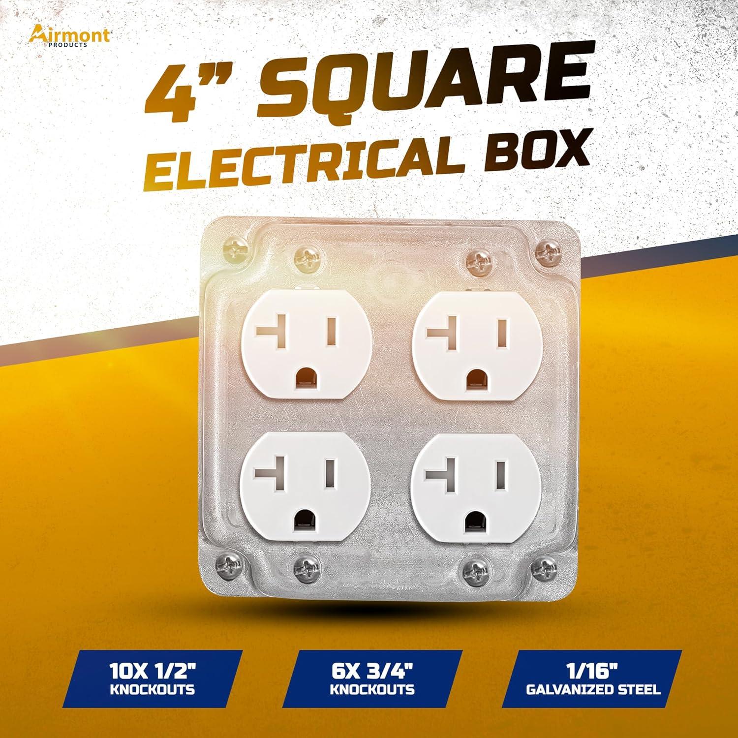 Caja Eléctrica de Metal 4x4" Airmont con Tapa y Receptáculos