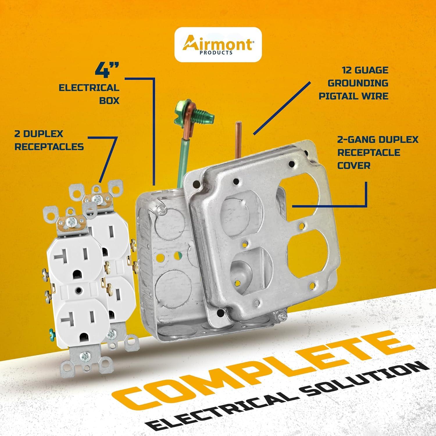 Caja Eléctrica de Metal 4x4" Airmont con Tapa y Receptáculos