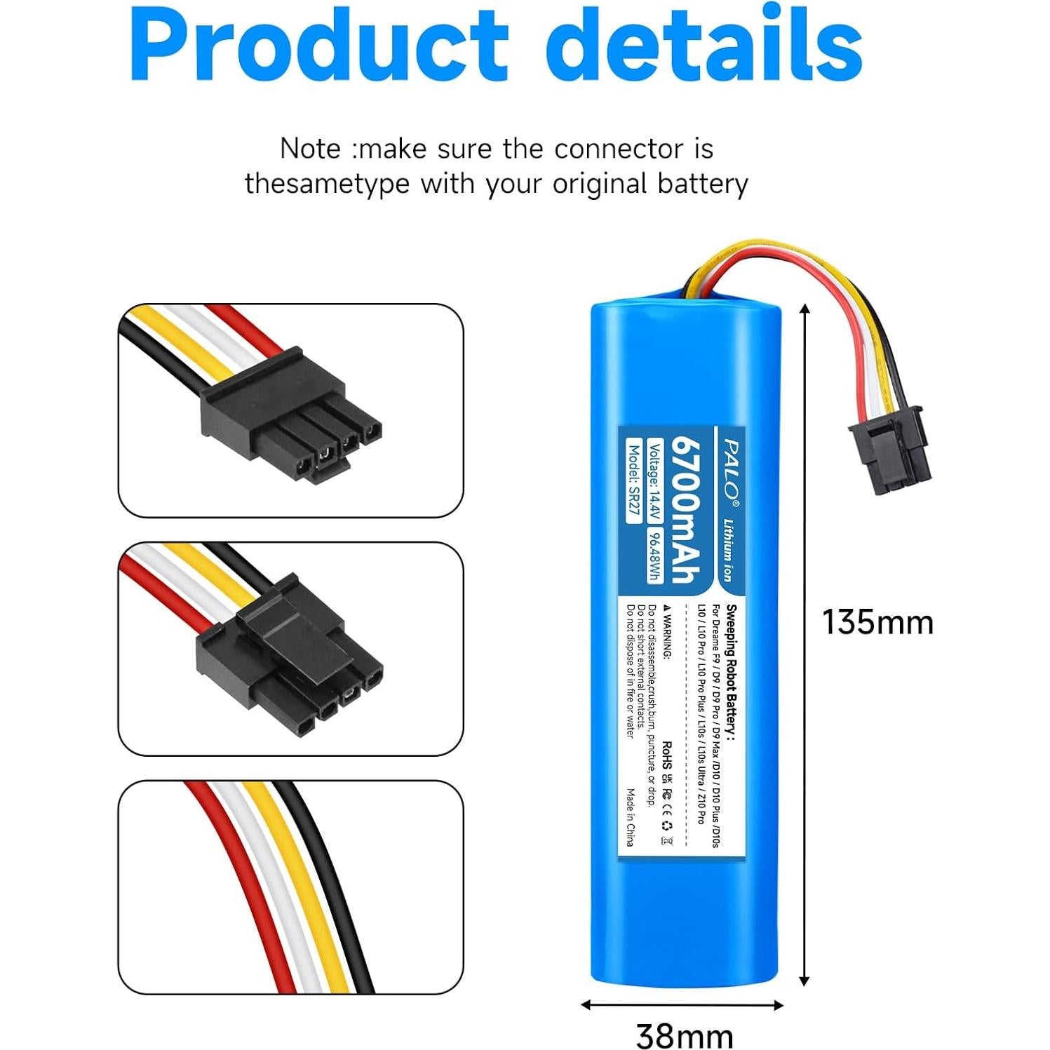 Batería de Reemplazo 6700mAh Palogreen para Aspiradora Dreame D9 D10