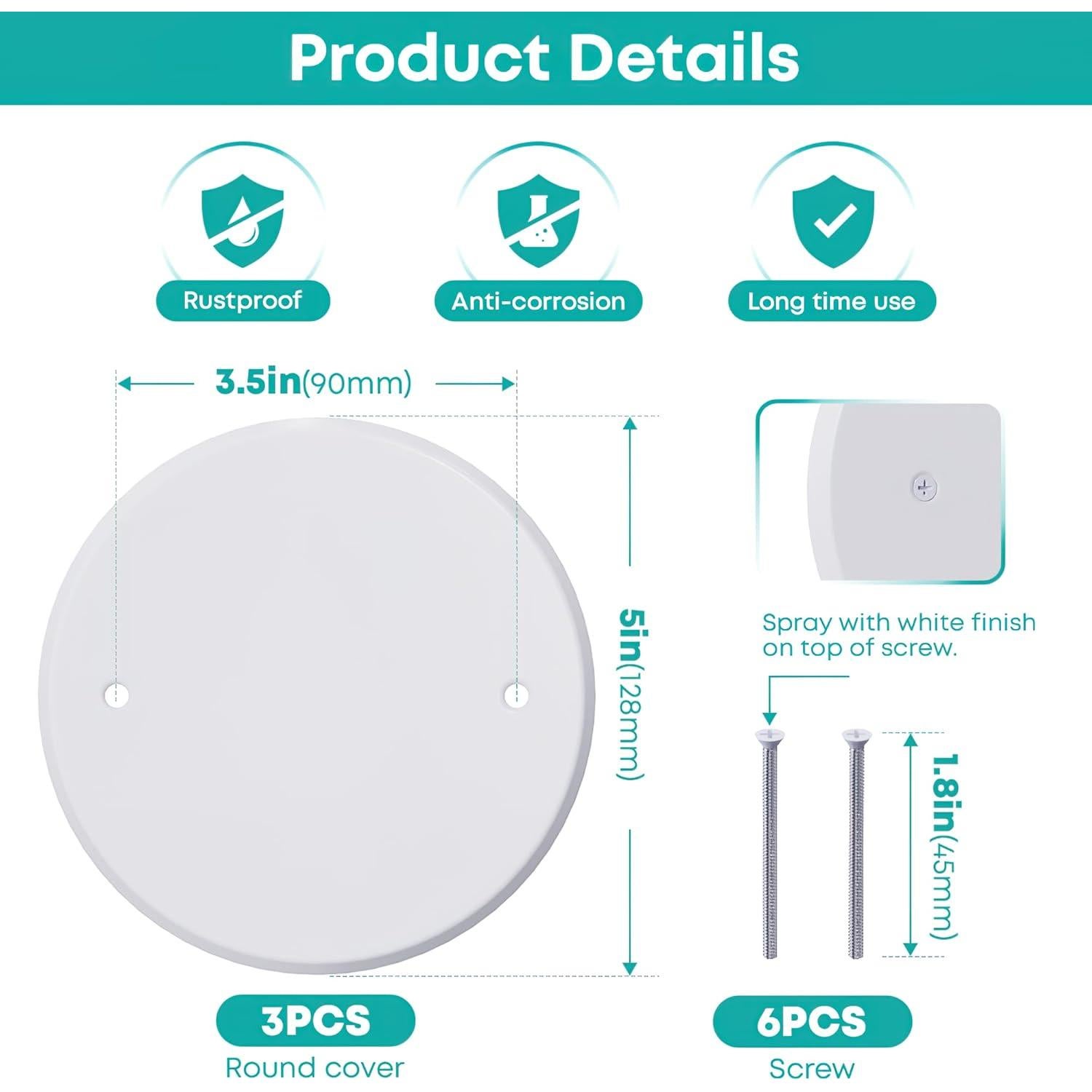 Placa de Cubierta de Techo Wuno Shop 5" Redonda Metal 3 Pcs