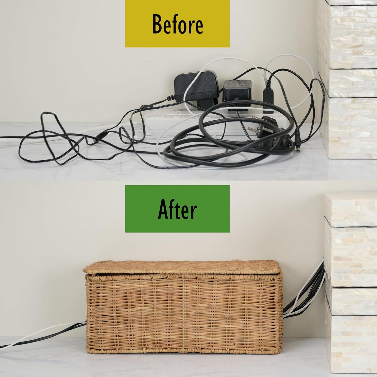 Caja Organizadora de Cables PEMAR de Mimbre Natural 33x14.5cm