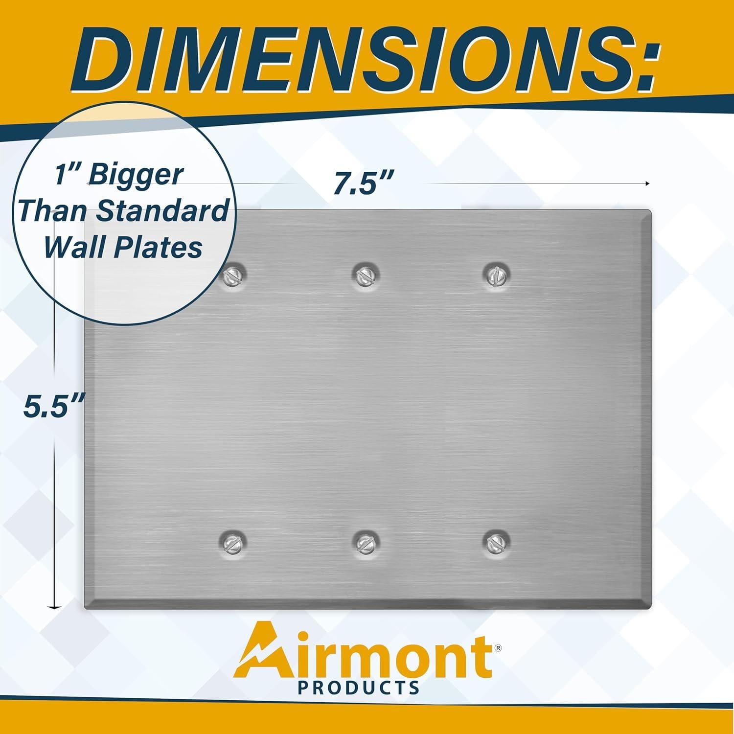 Placa de Pared Sobredimensionada Airmont 3 Gang Acero Inoxidable