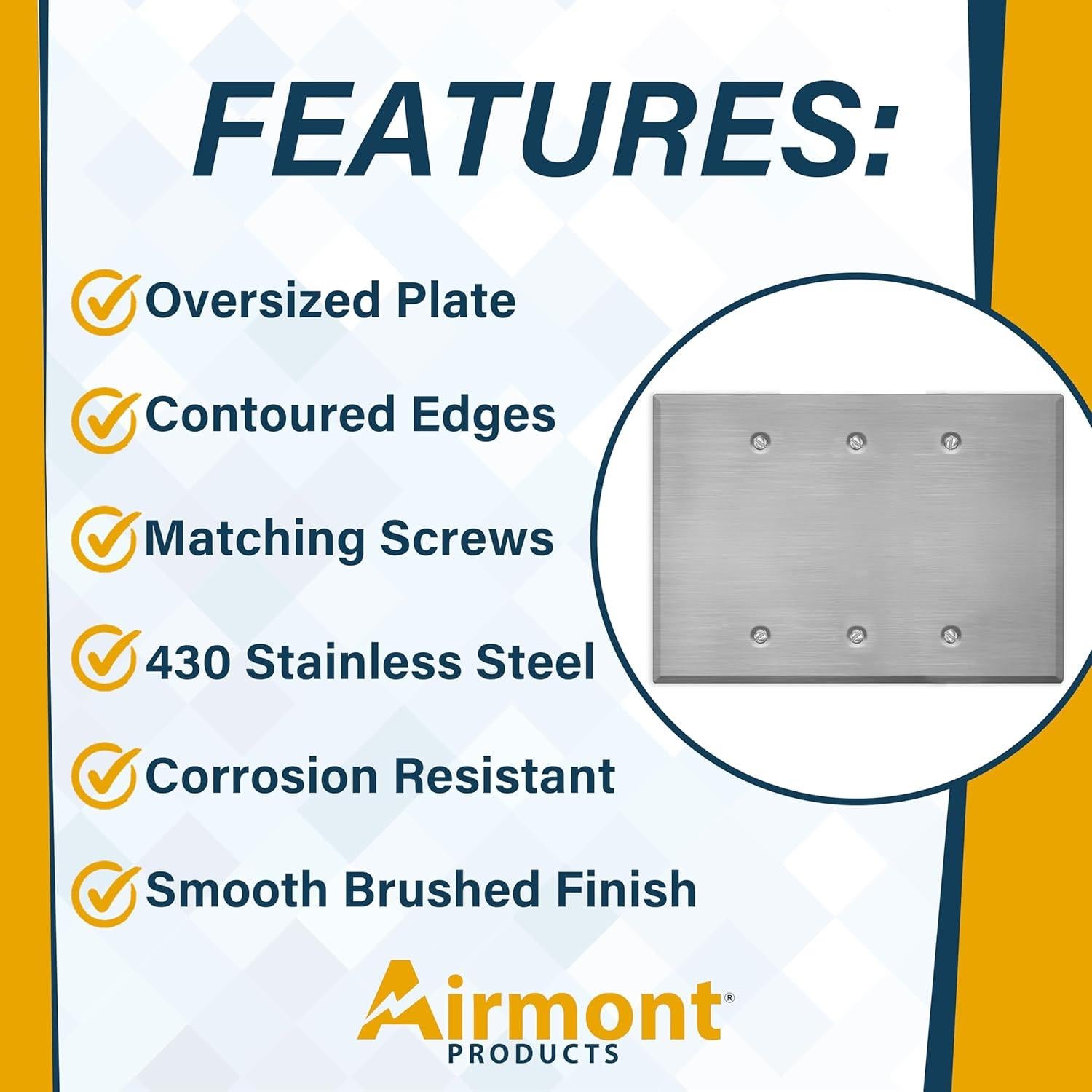 Placa de Pared Sobredimensionada Airmont 3 Gang Acero Inoxidable