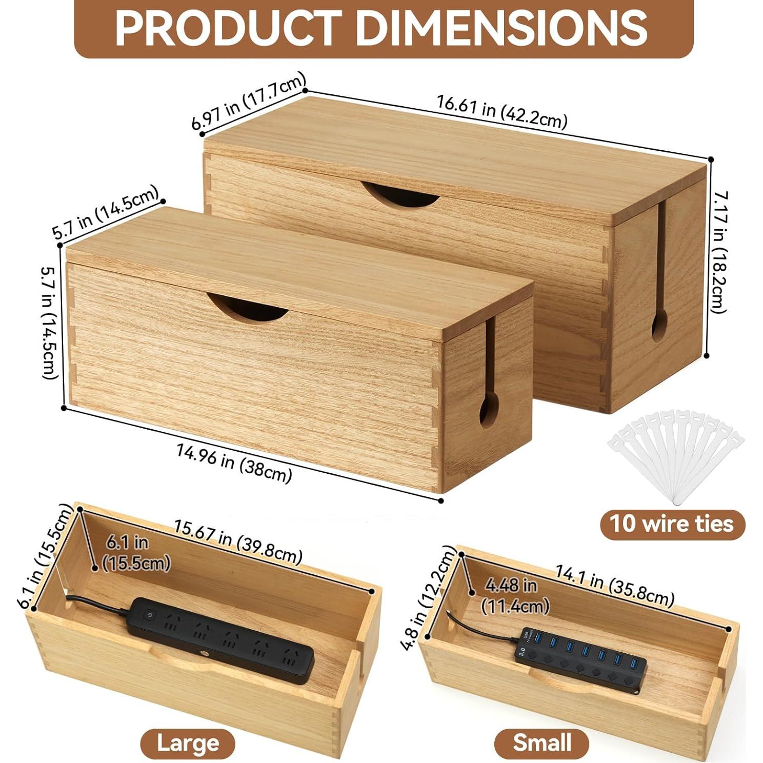 Caja de Gestión de Cables de Madera Kirigen - 2 Piezas