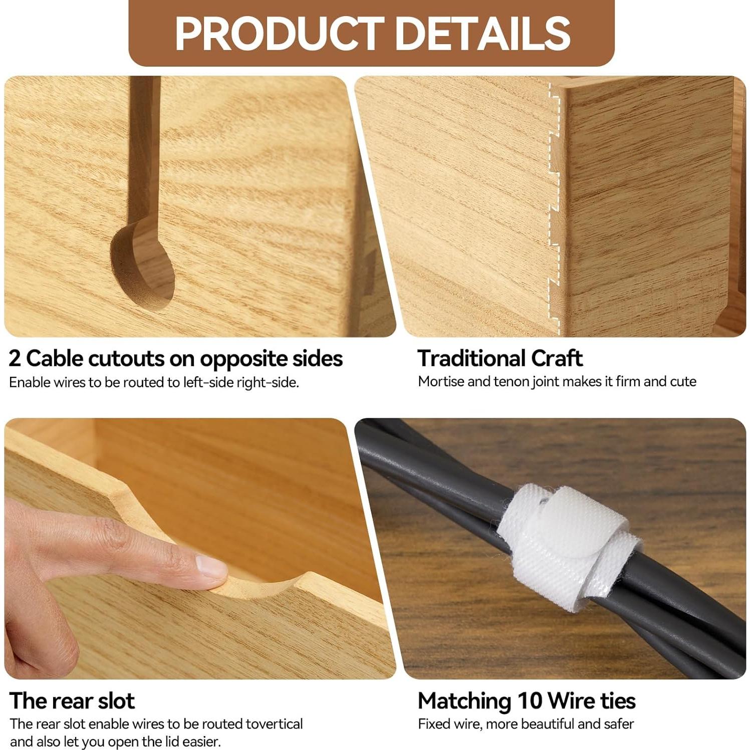 Caja de Gestión de Cables de Madera Kirigen - 2 Piezas