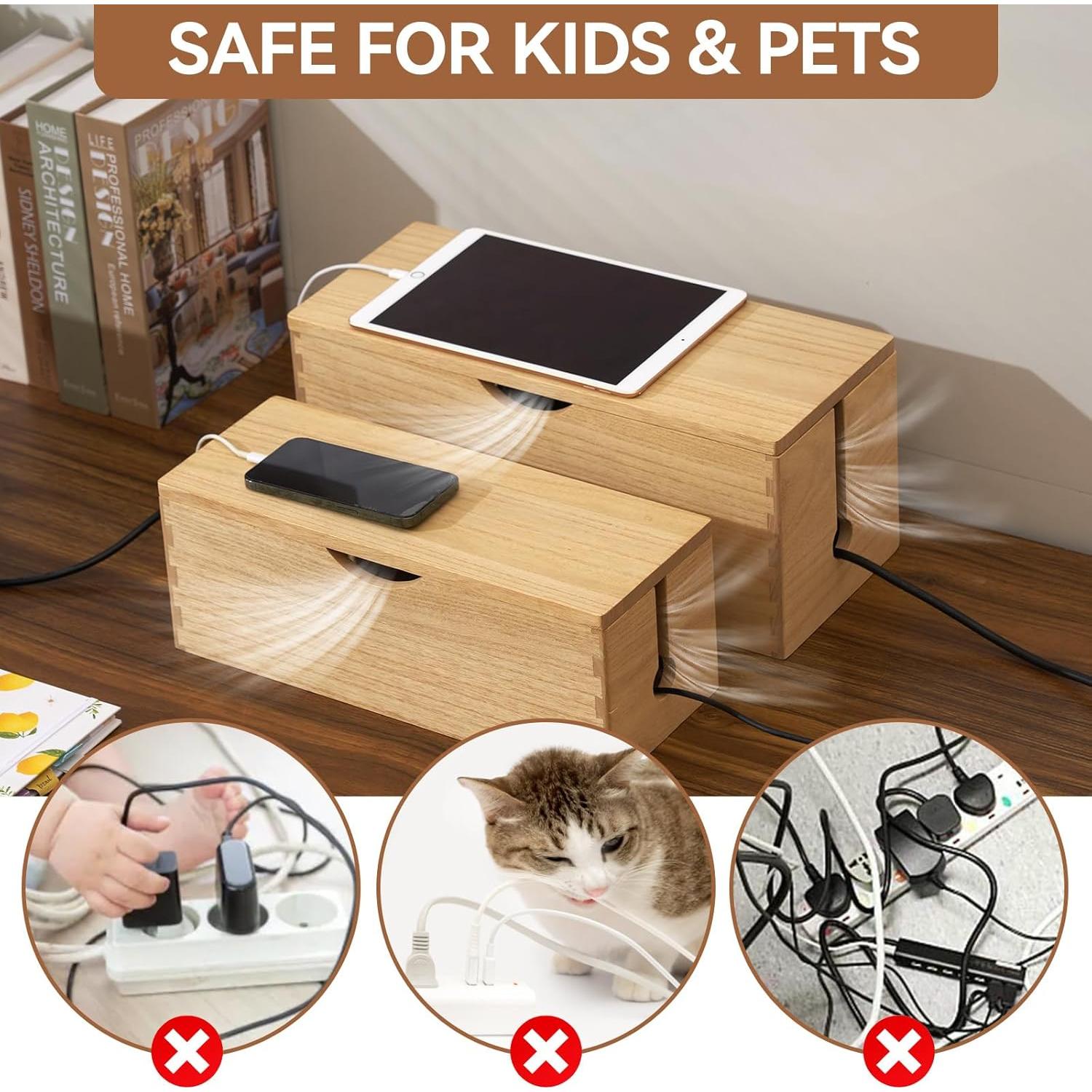 Caja de Gestión de Cables de Madera Kirigen - 2 Piezas