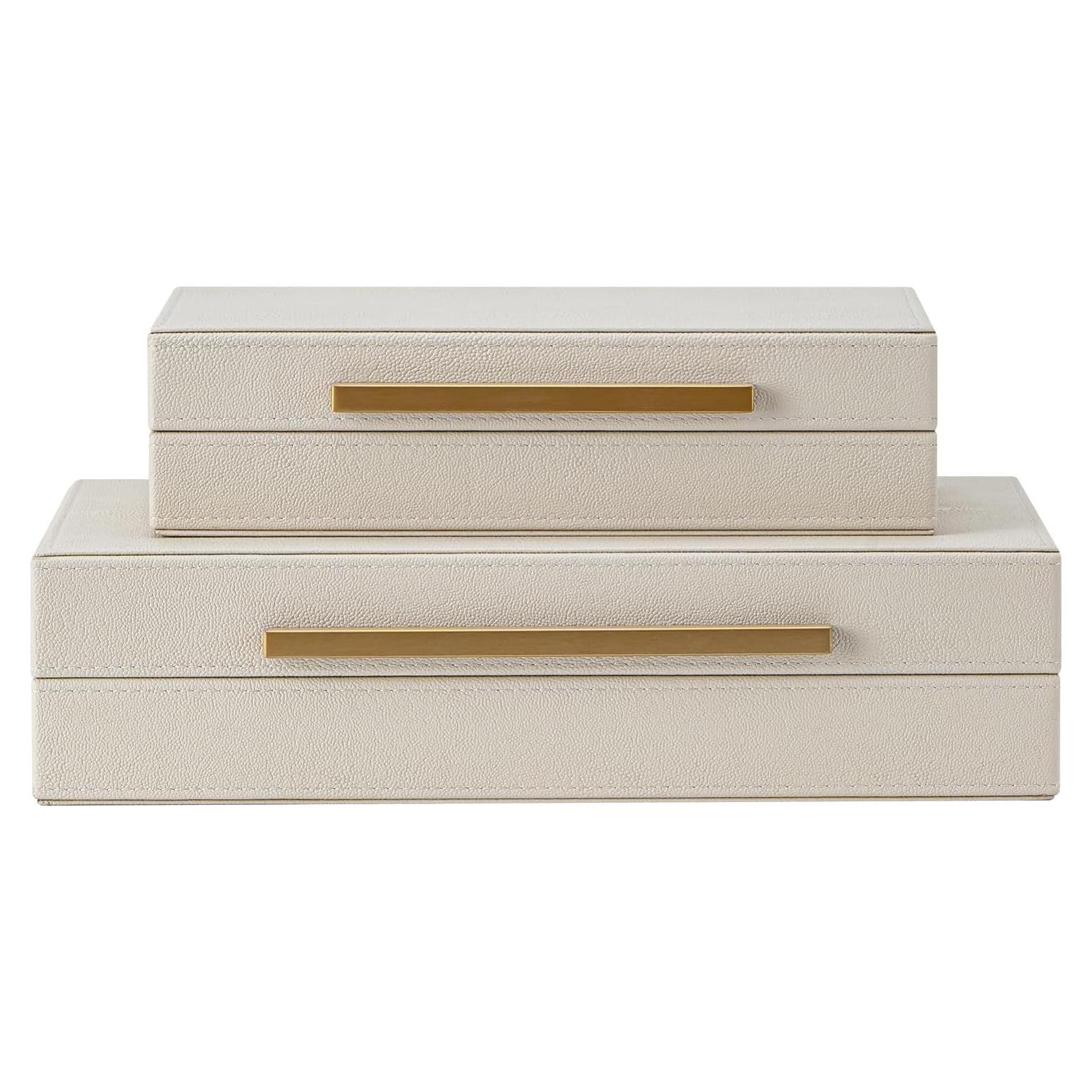 Juego de 2 Cajas Decorativas Beige SYYSY con Mangos Dorados