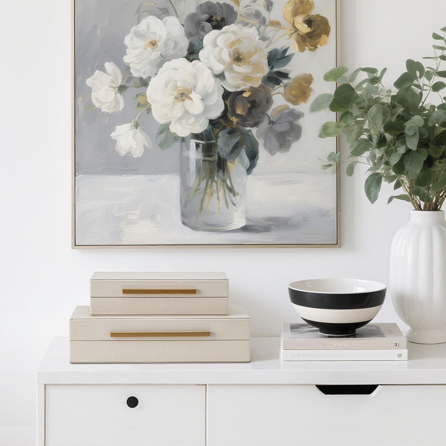 Juego de 2 Cajas Decorativas Beige SYYSY con Mangos Dorados