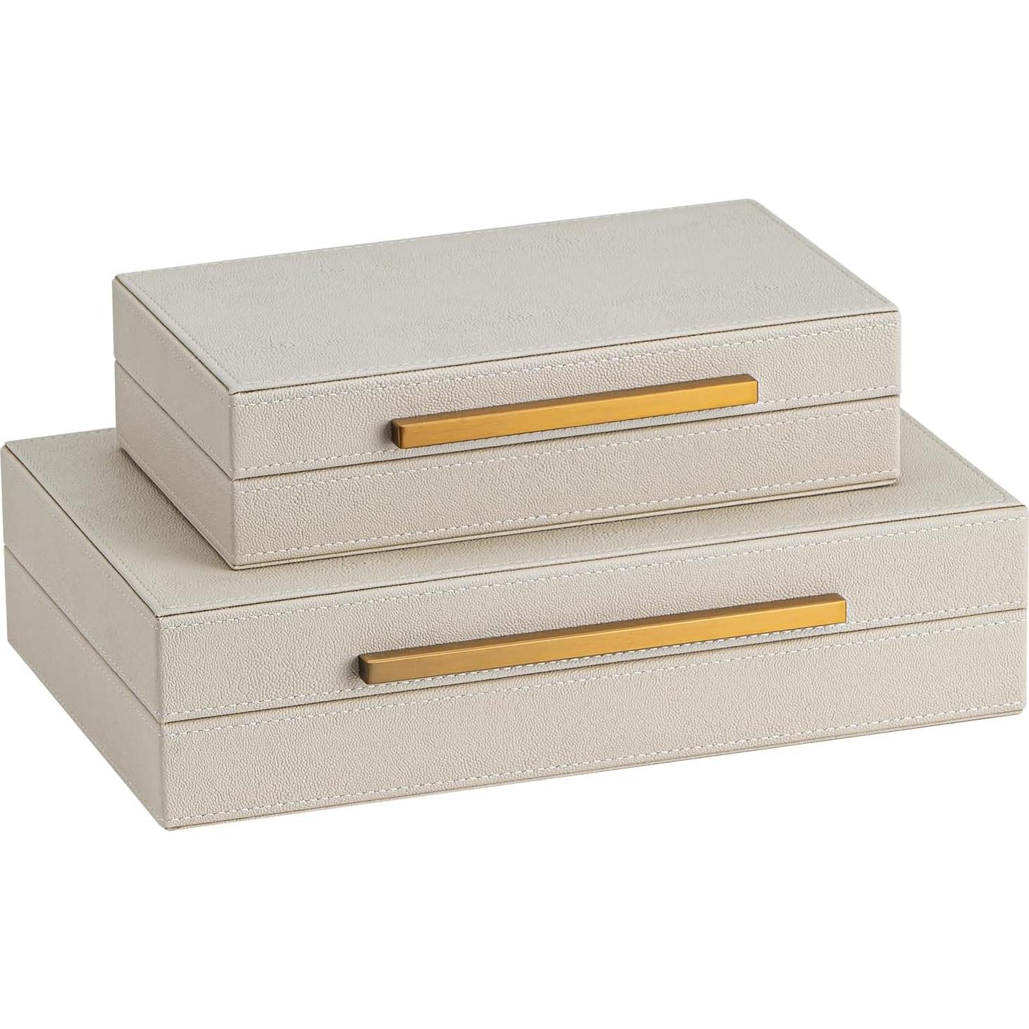 Juego de 2 Cajas Decorativas Beige SYYSY con Mangos Dorados