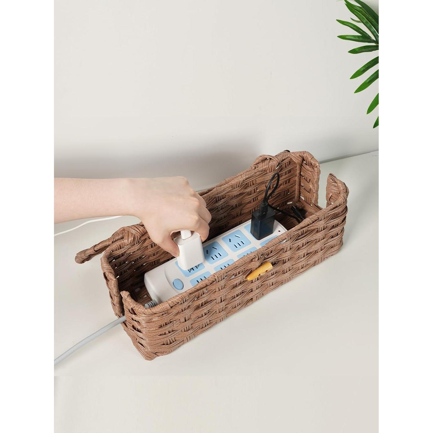 Caja Organizadora de Cables Temary de Ratán Tejido - Set de 2