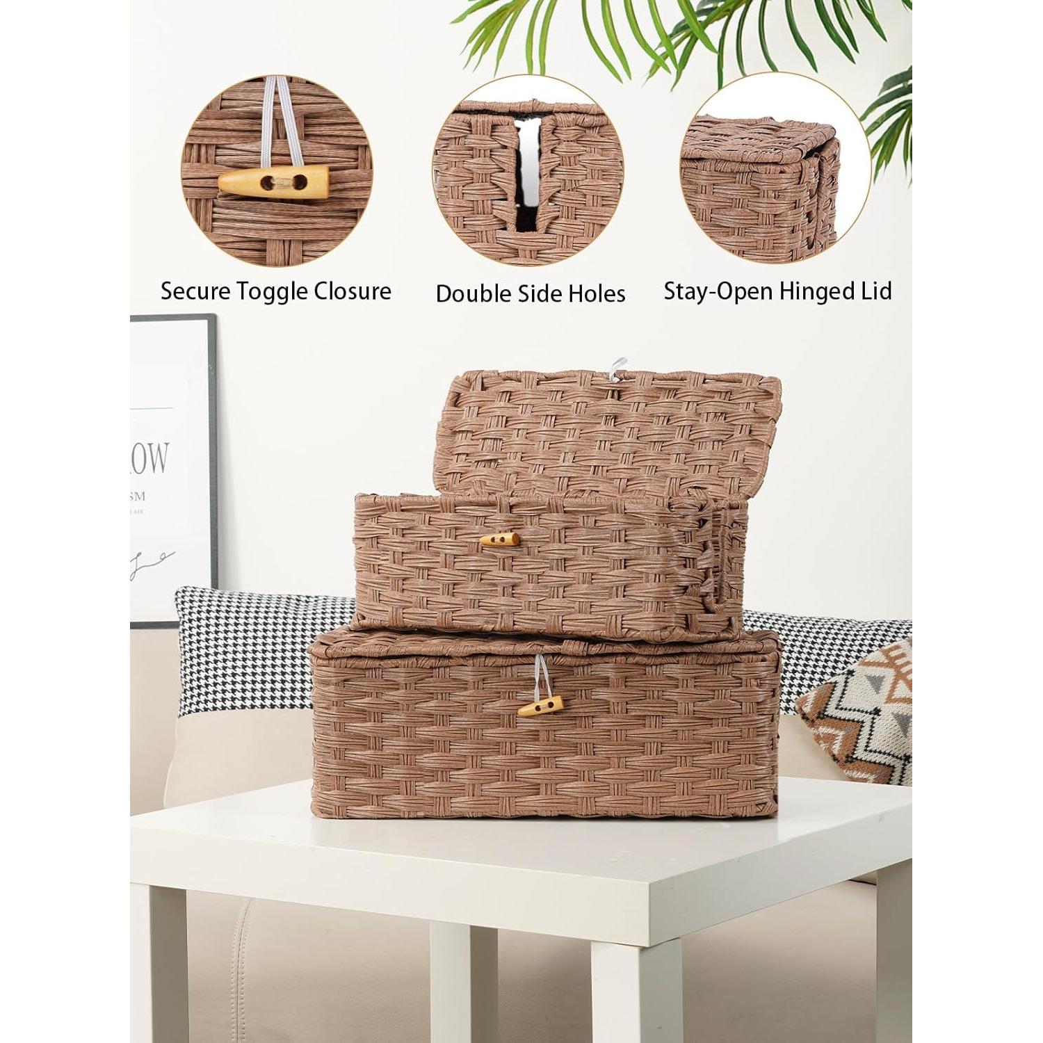 Caja Organizadora de Cables Temary de Ratán Tejido - Set de 2