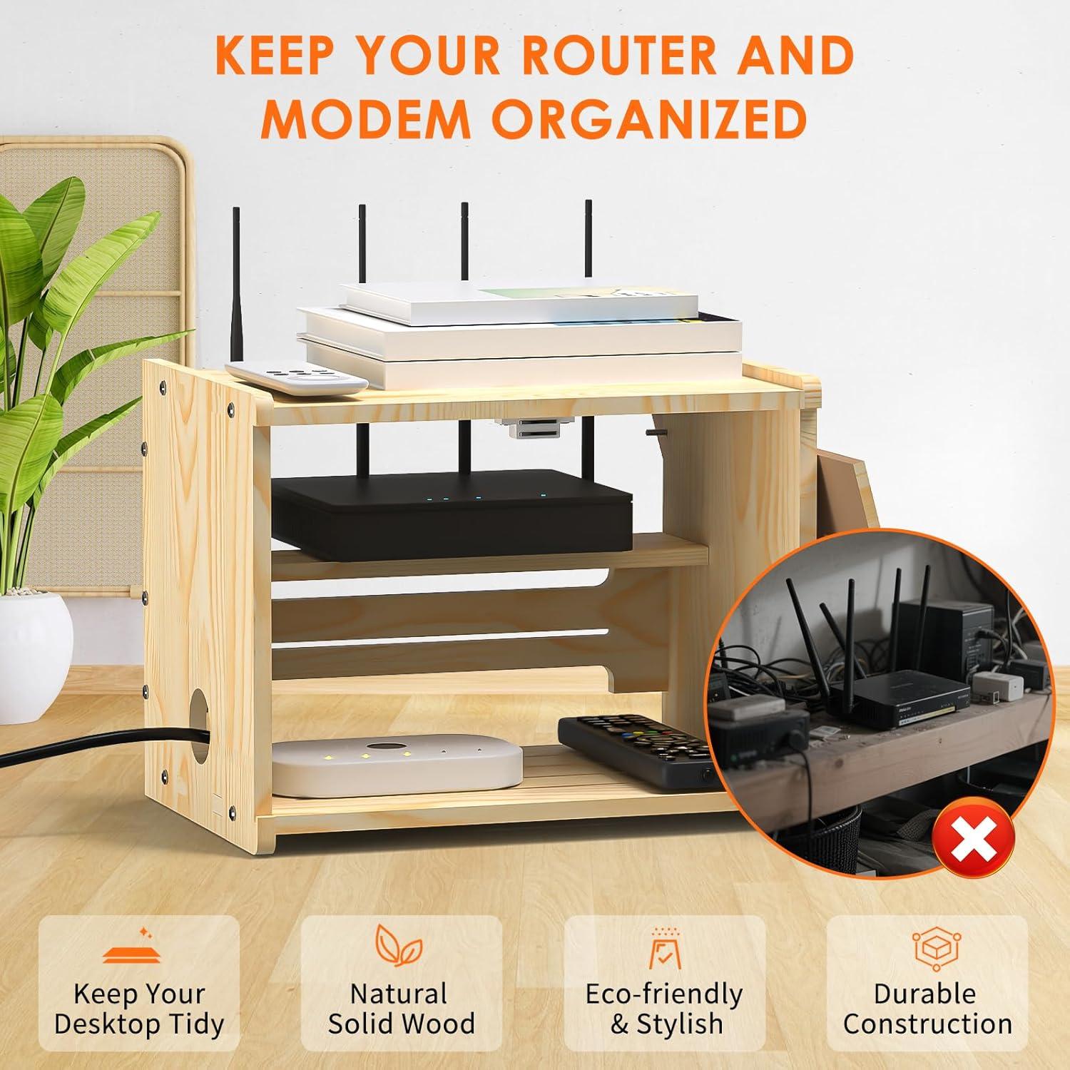 Caja de Almacenamiento para Router WiFi LRDXY de Madera Sólida
