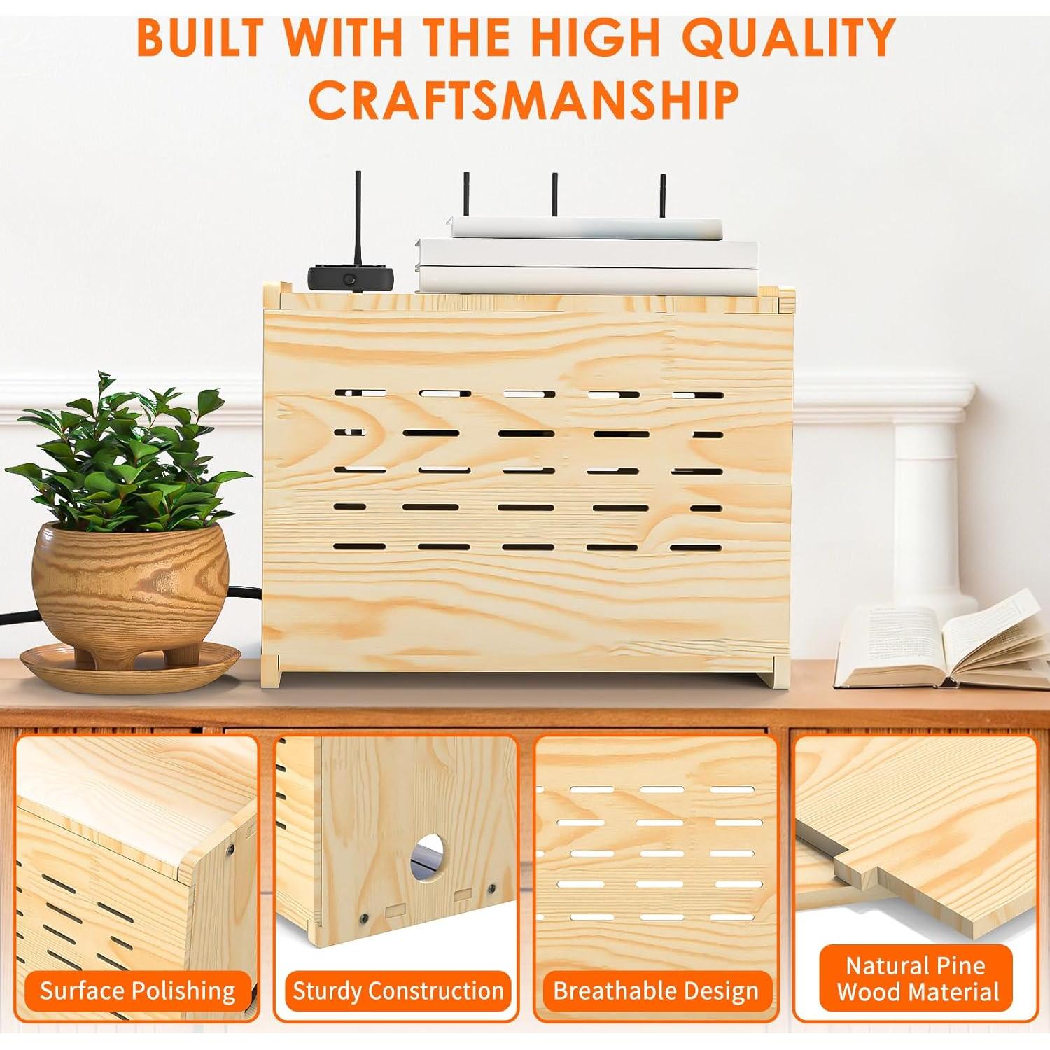 Caja de Almacenamiento para Router WiFi LRDXY de Madera Sólida