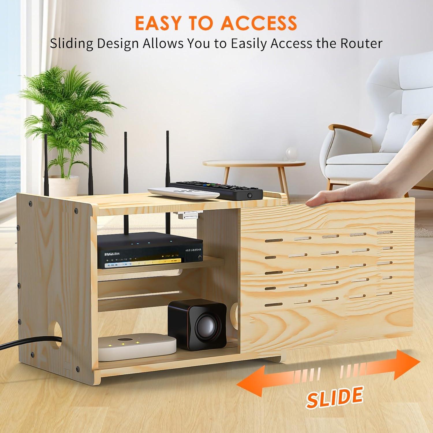 Caja de Almacenamiento para Router WiFi LRDXY de Madera Sólida