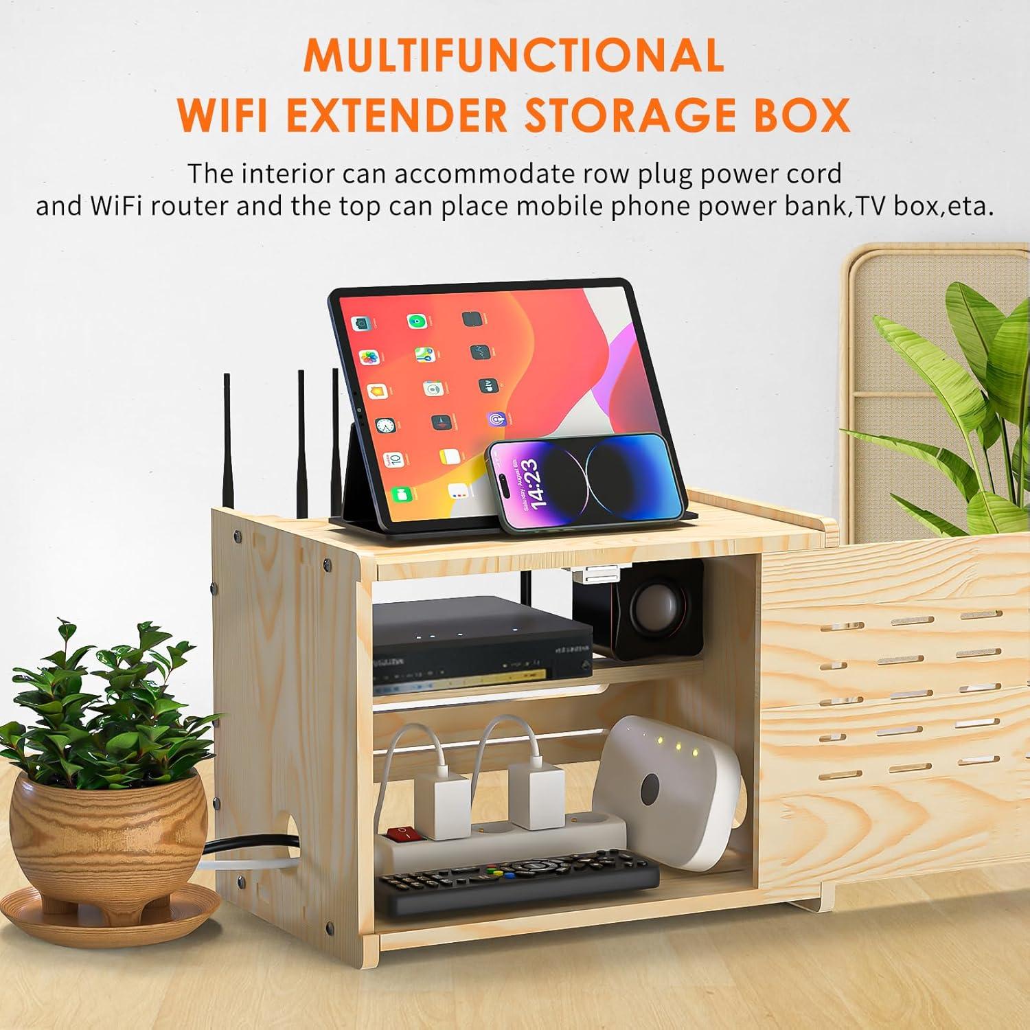 Caja de Almacenamiento para Router WiFi LRDXY de Madera Sólida