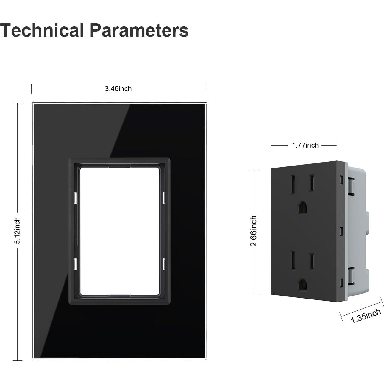 Toma Dúplex Negra LIVOLO 15A Estándar con Vidrio Templado