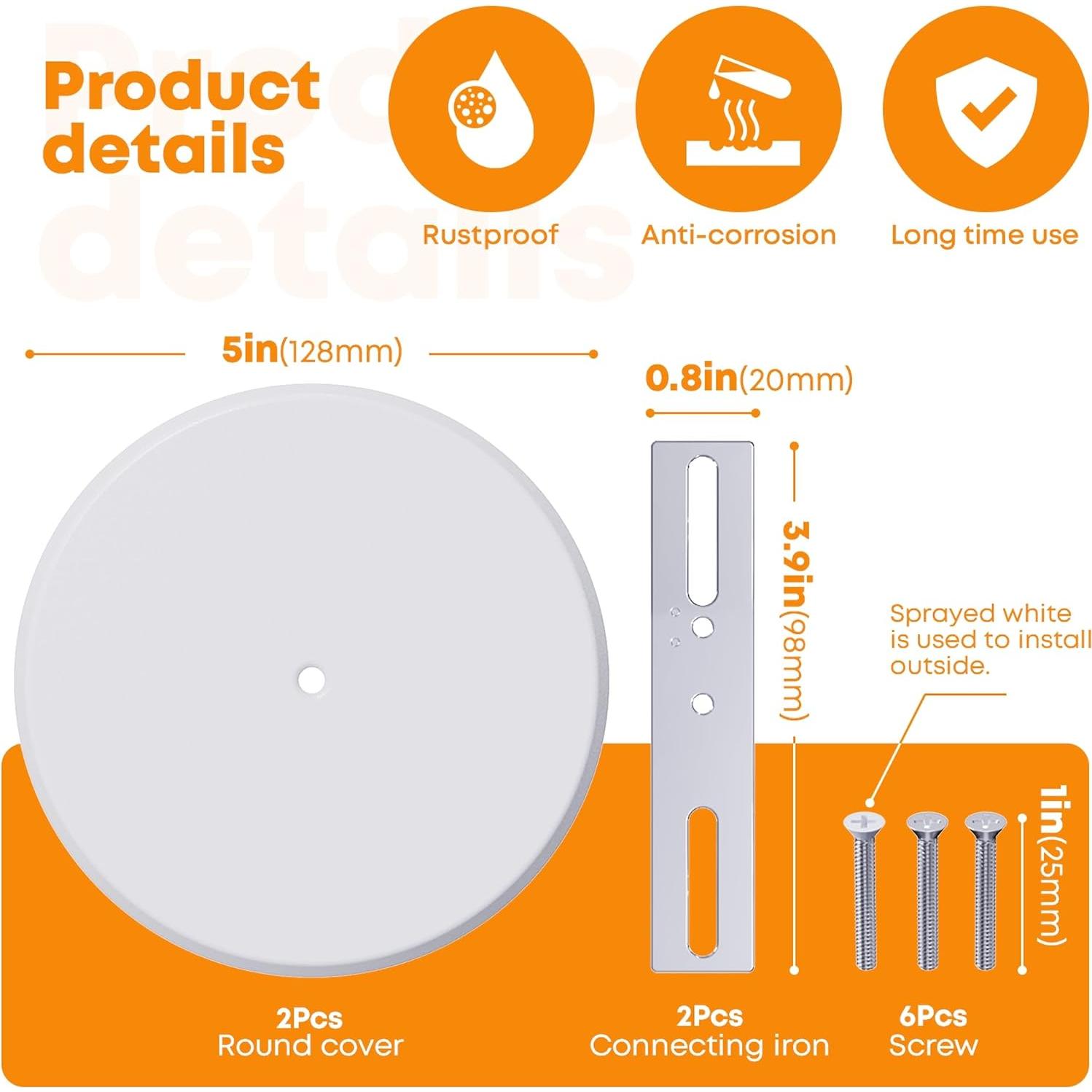 Placas de Cubierta de Techo WunoShop 2 Pcs 12.7 cm Metal Blanco