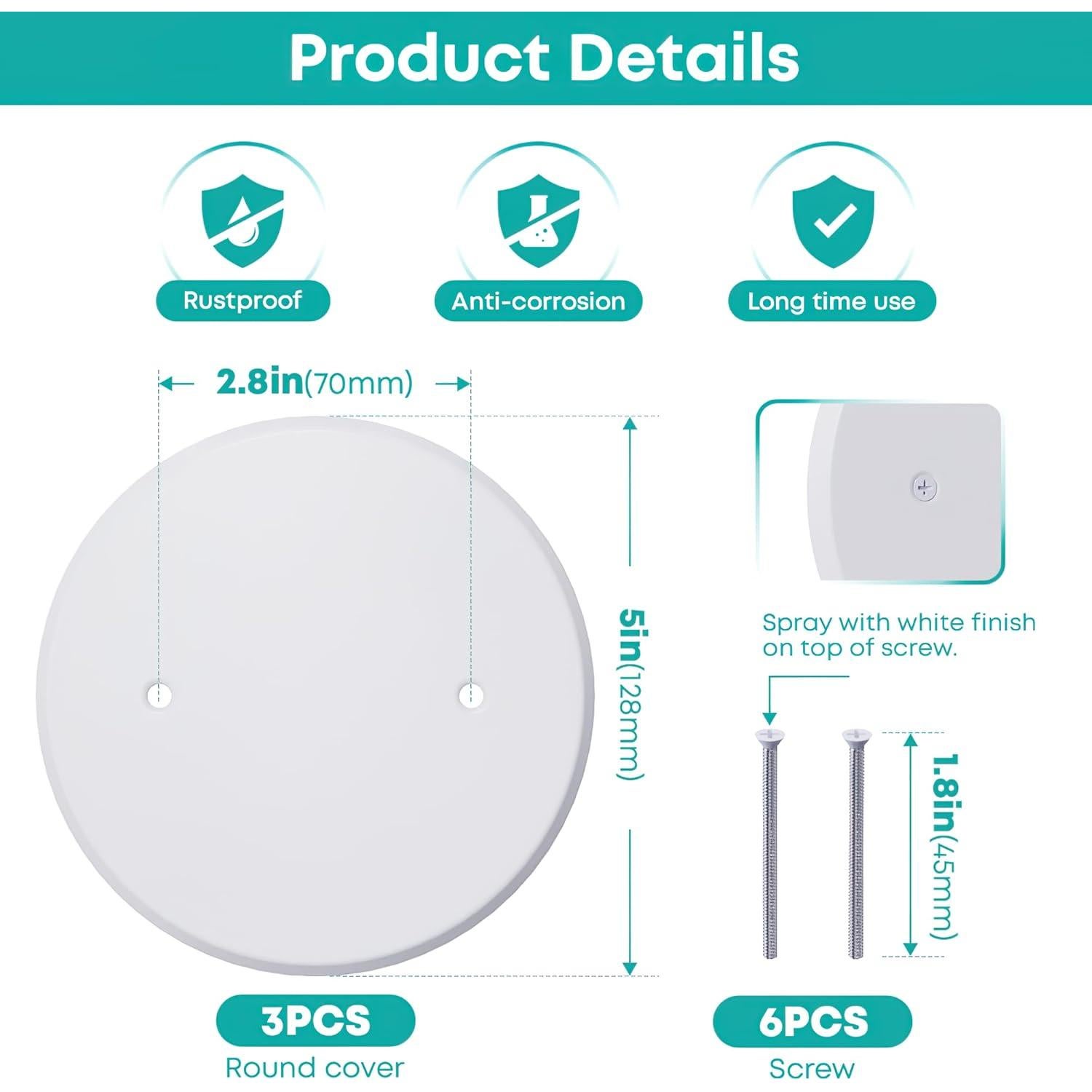 Placa de Cubierta de Techo Wuno Shop 3 Pcs Redonda 12.7 cm