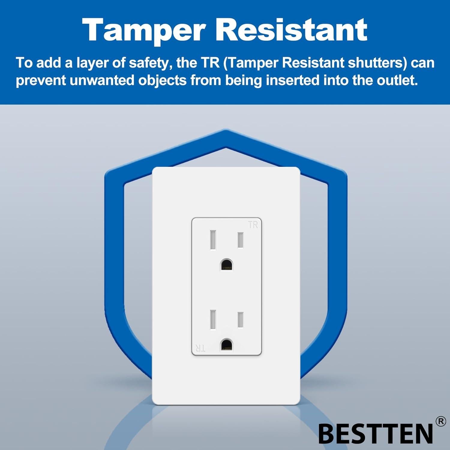 Toma de Corriente Decorativa BESTTEN 15A Blanca UL/cUL