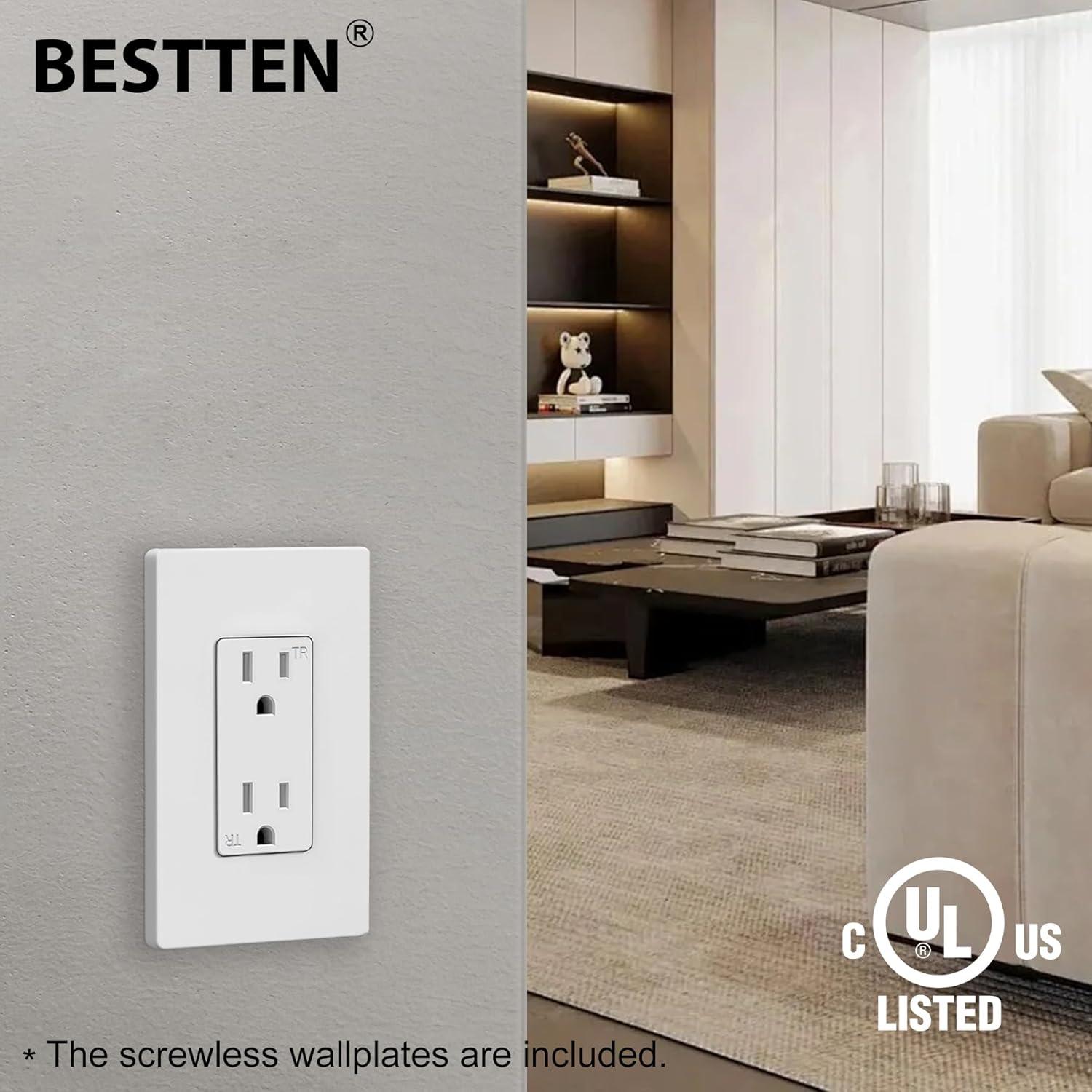 Toma de Corriente Decorativa BESTTEN 15A Blanca UL/cUL