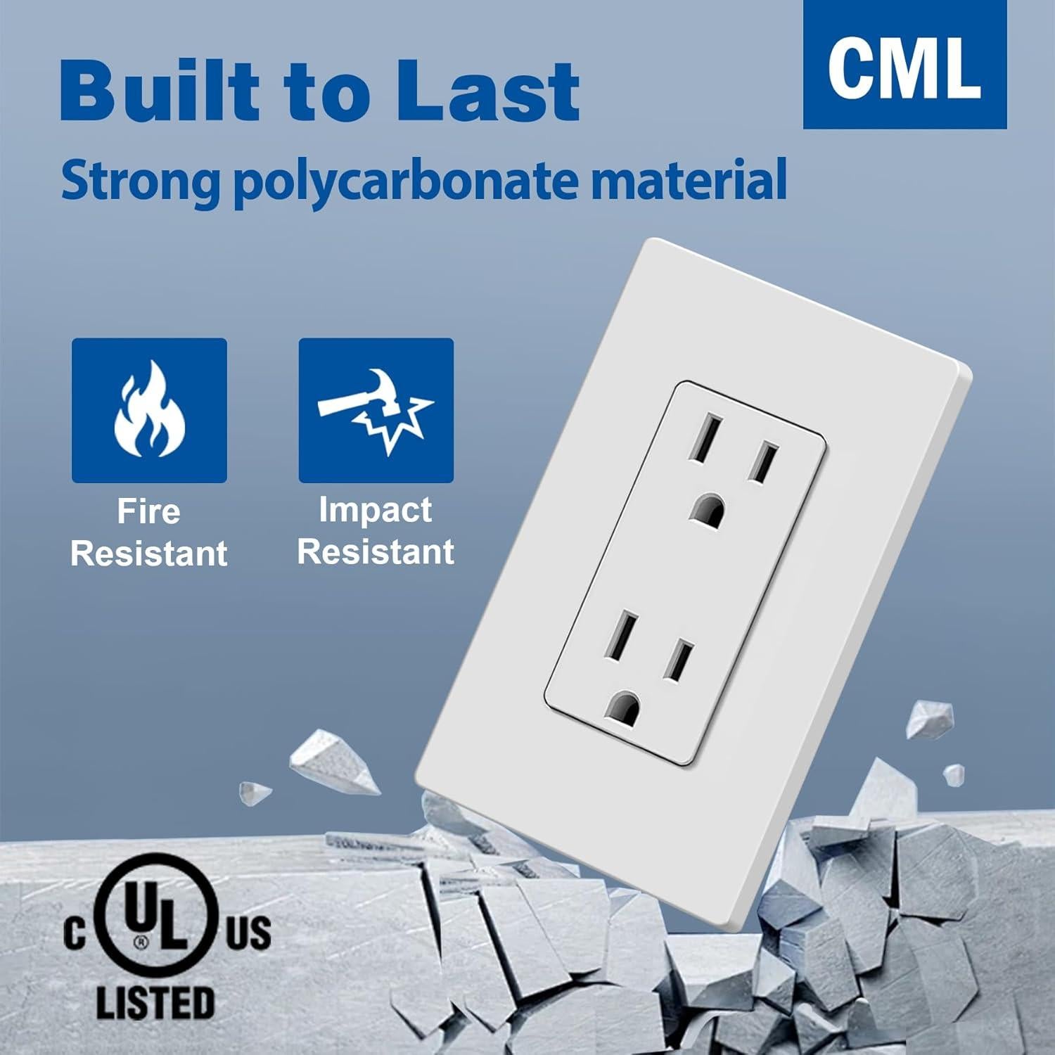 Tomacorriente Eléctrico CML 15A Paquete de 20 con Placa Blanca