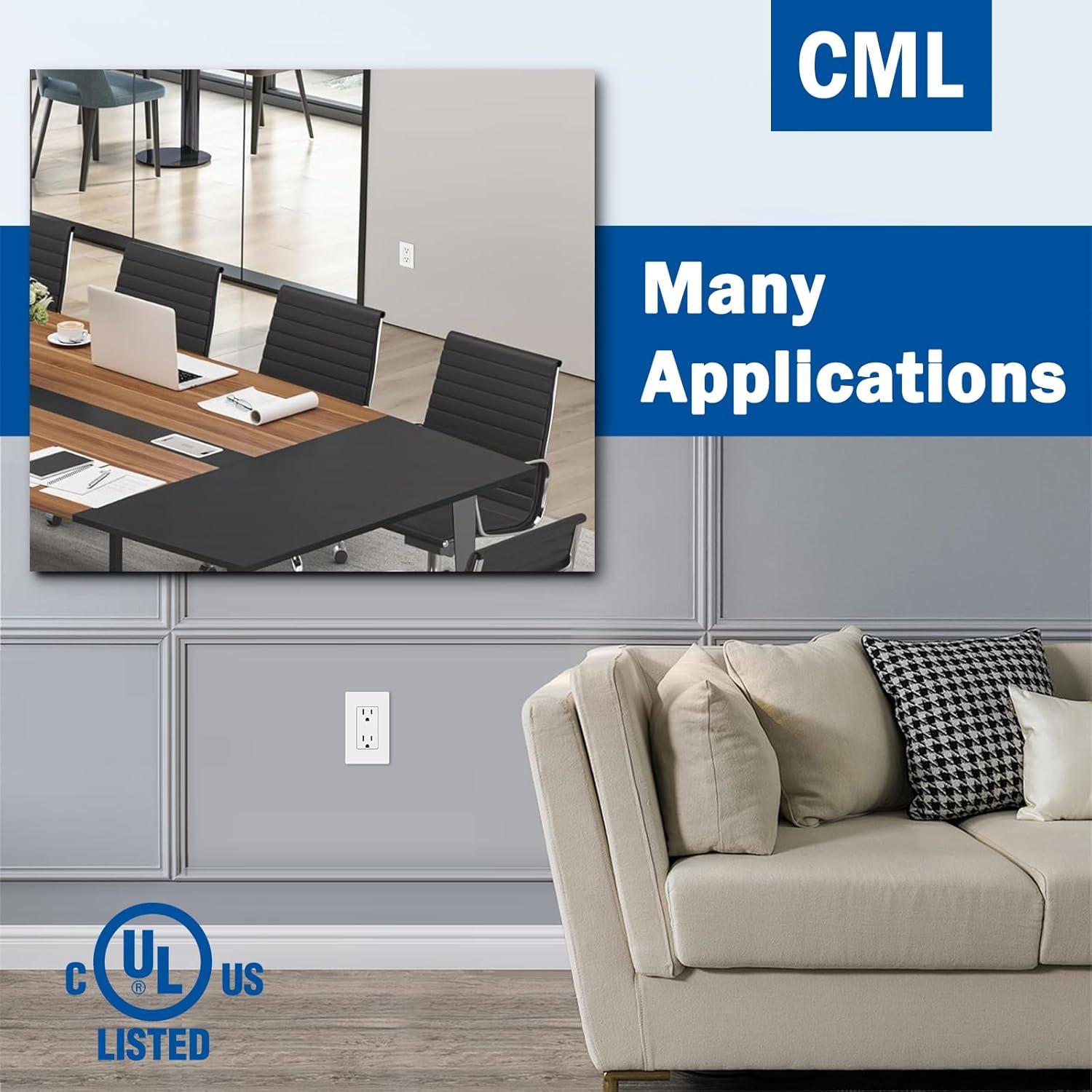 Tomacorriente Eléctrico CML 15A Paquete de 20 con Placa Blanca