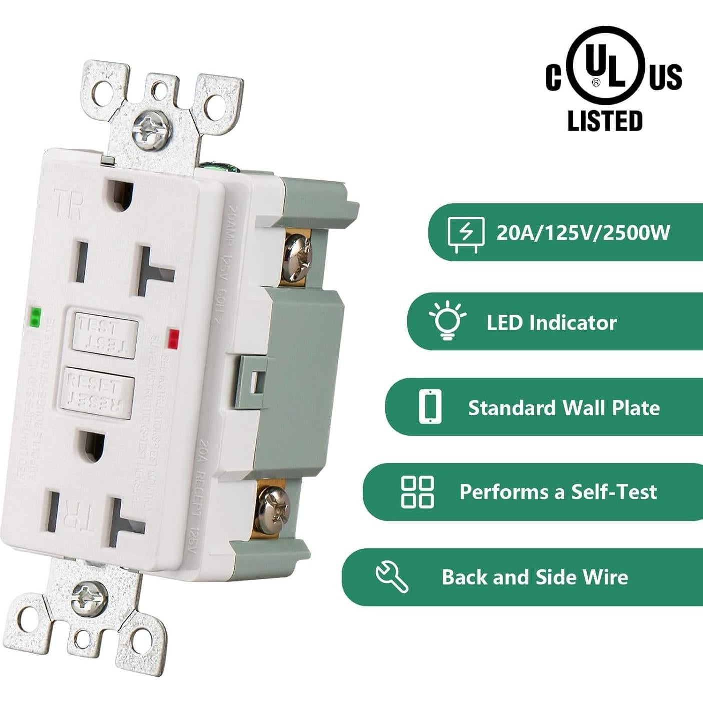 Toma de Corriente GFCI WENGART 15A/20A Paquete de 2 LED