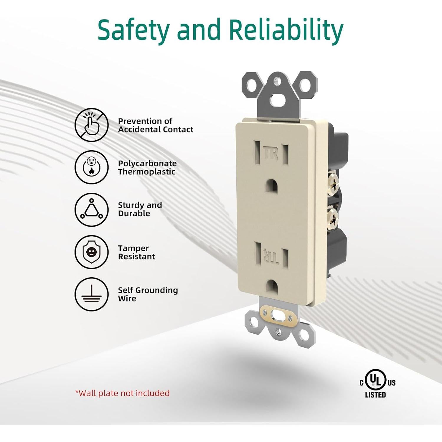 Toma de Corriente Dúplex TR 15A 125V Marfil Paquete de 10