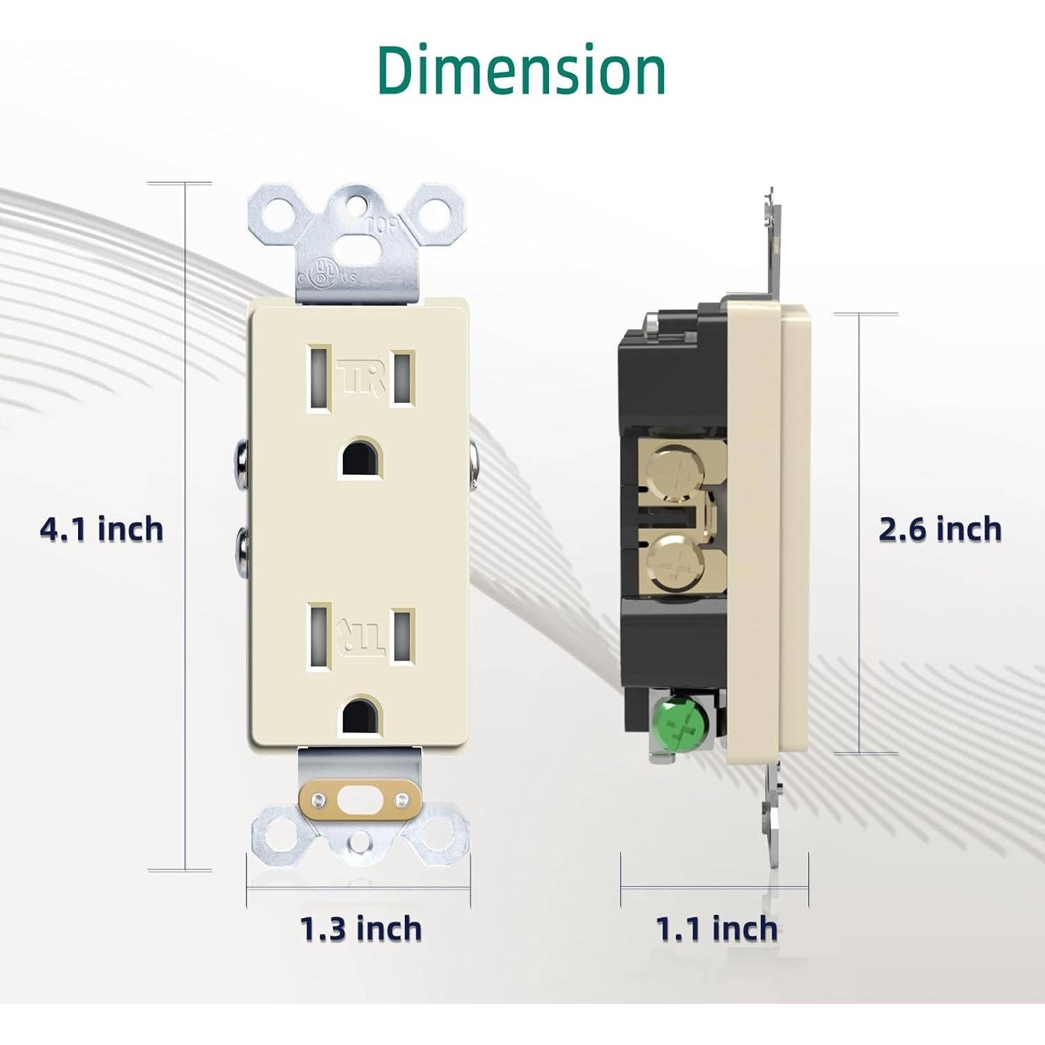 Toma de Corriente Dúplex TR 15A 125V Marfil Paquete de 10