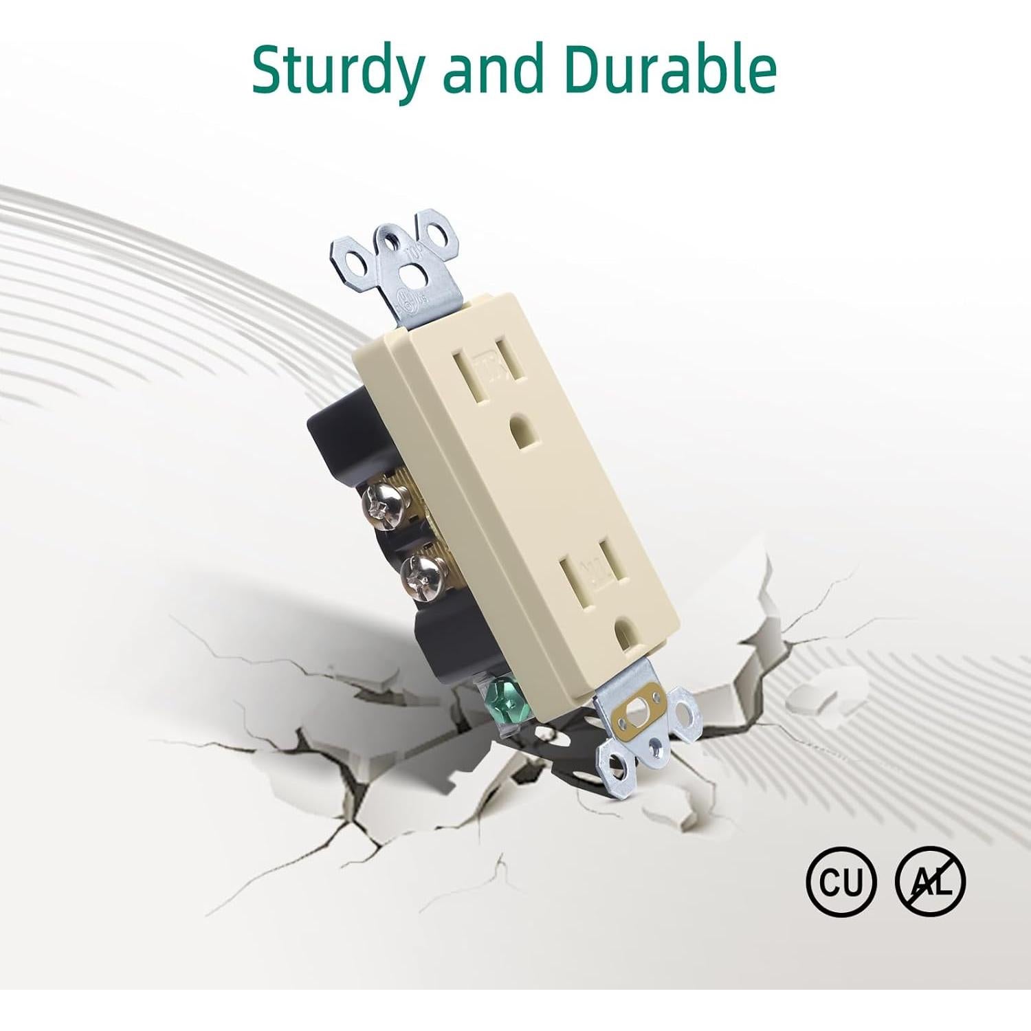 Toma de Corriente Dúplex TR 15A 125V Marfil Paquete de 10